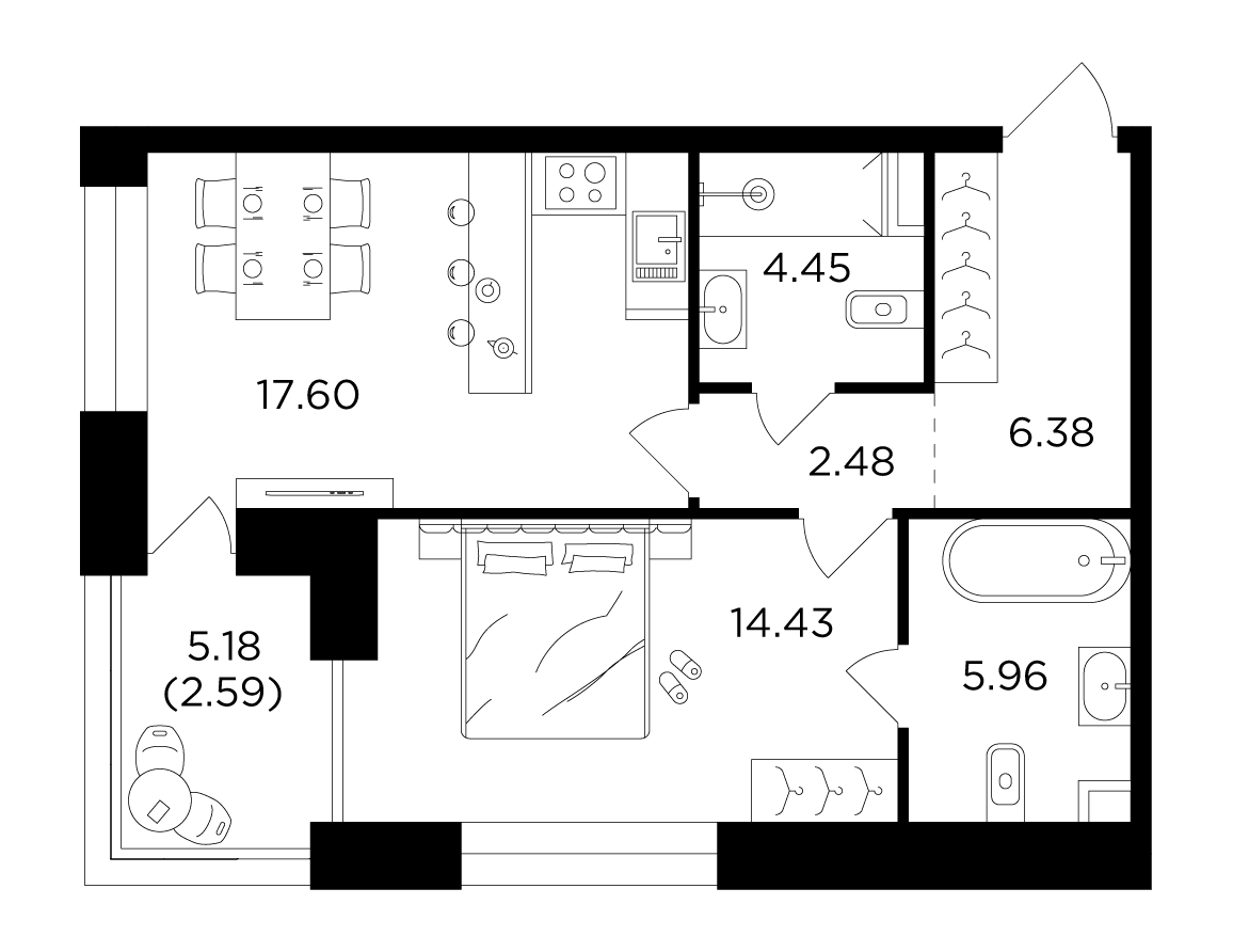 1 комнатная квартира 53 89 м² 851 по цене 31 845 219 в ЖК FORIVER