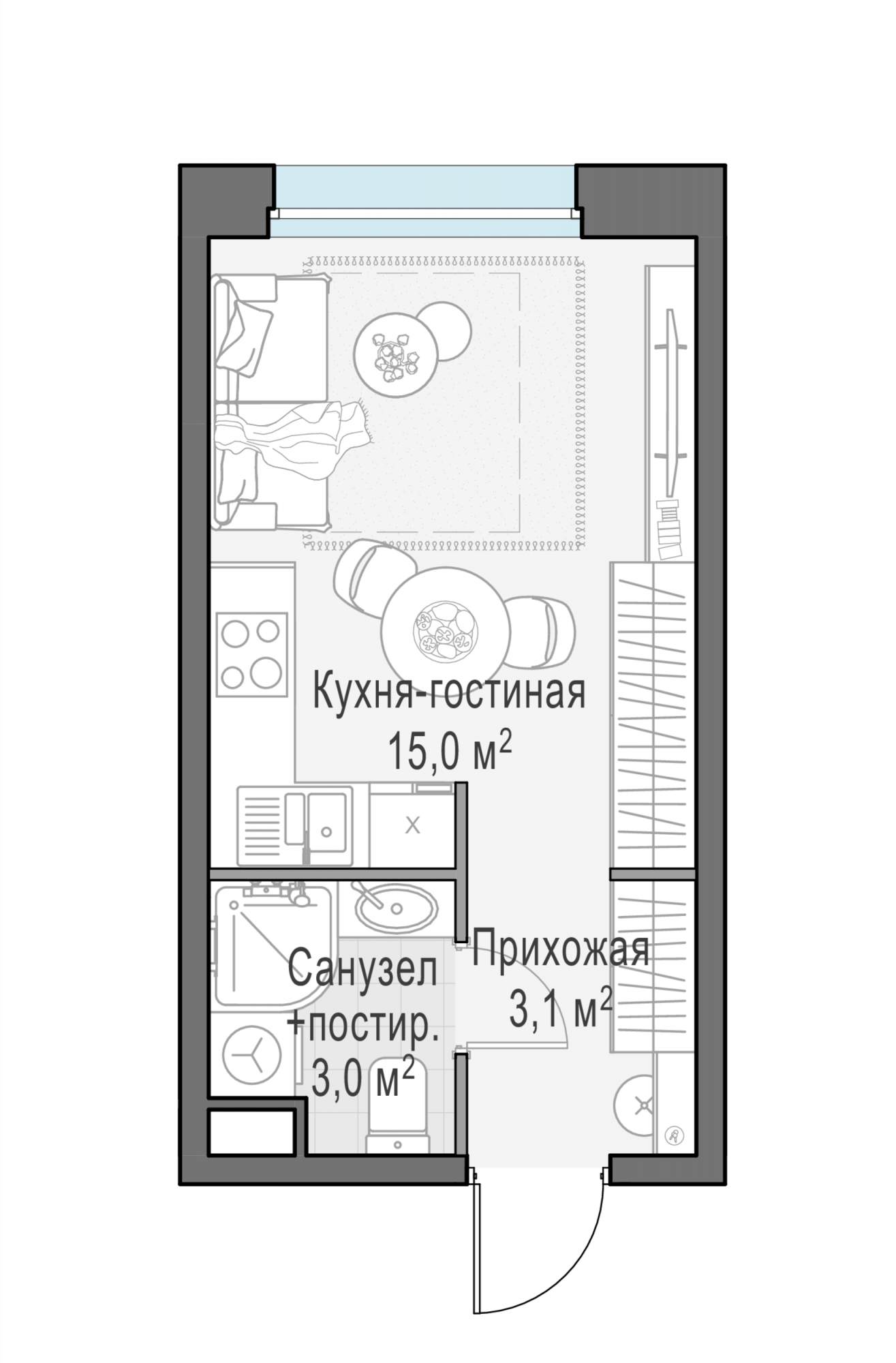 Студия, 21.1 м²