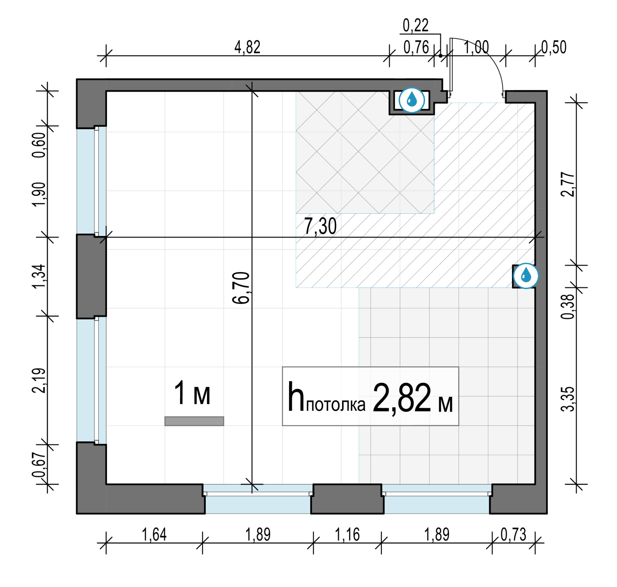 2-комн., 46.8 м² — планировка в ЖК «Белый Град»