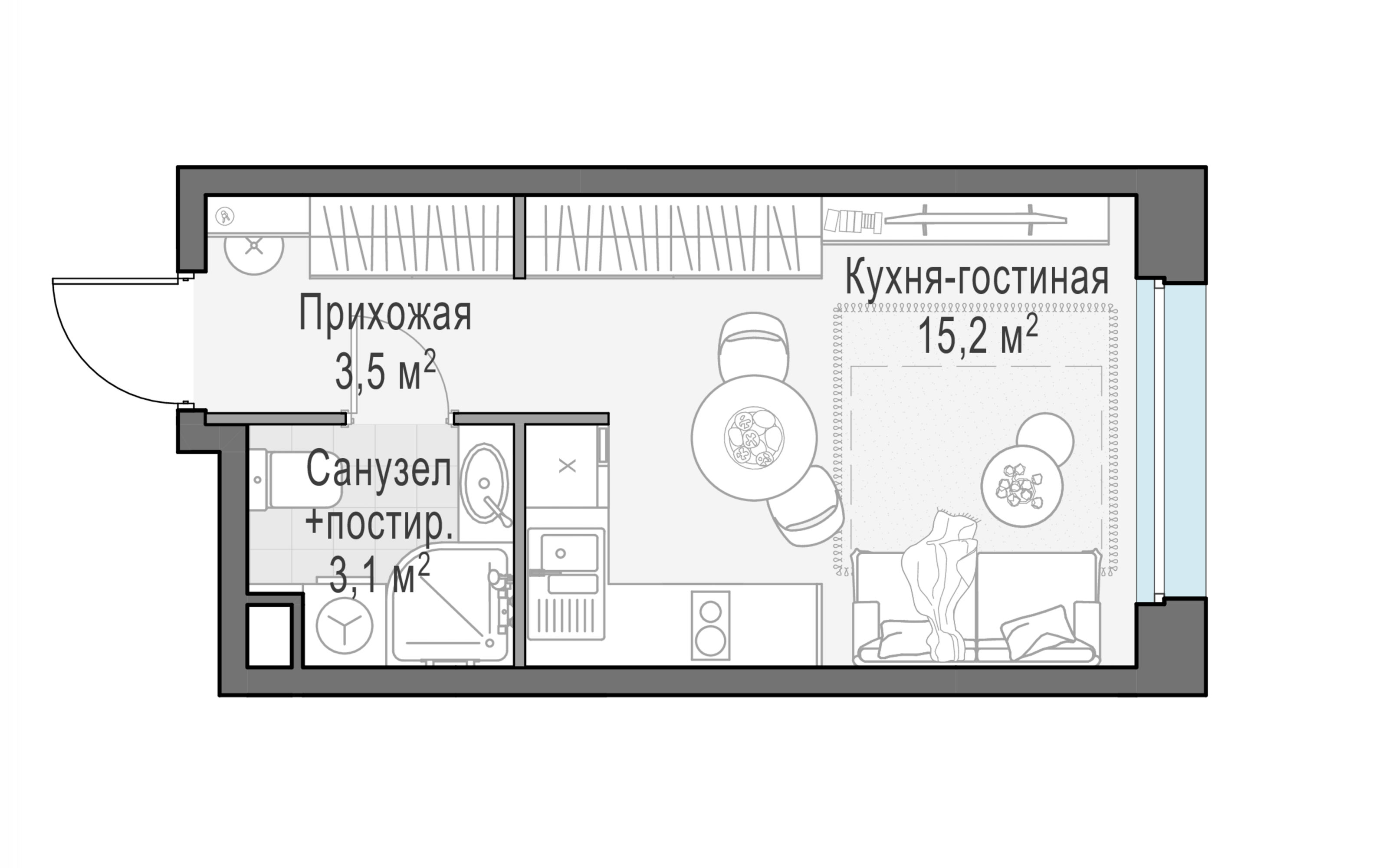 Студия, 21.7 м²