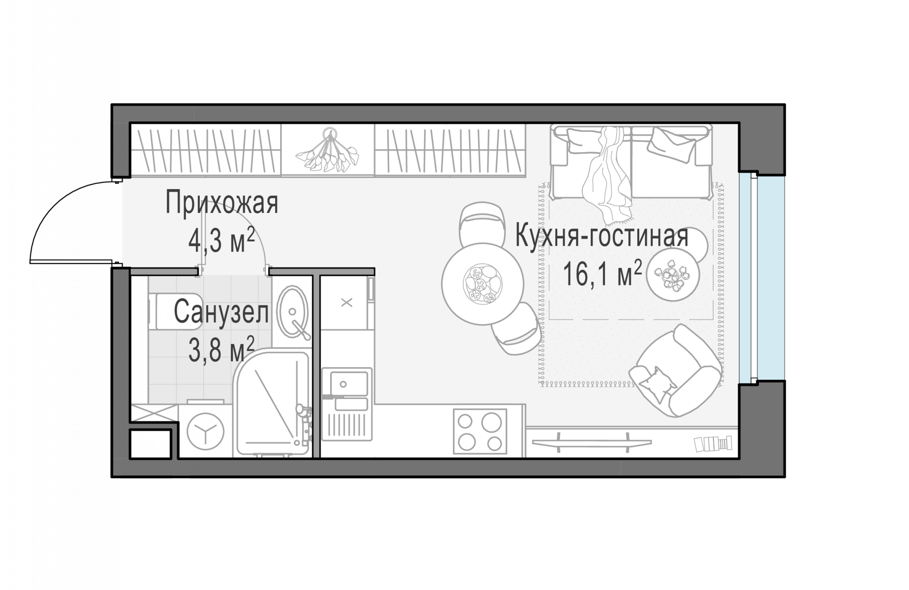 Студия, 24.1 м²