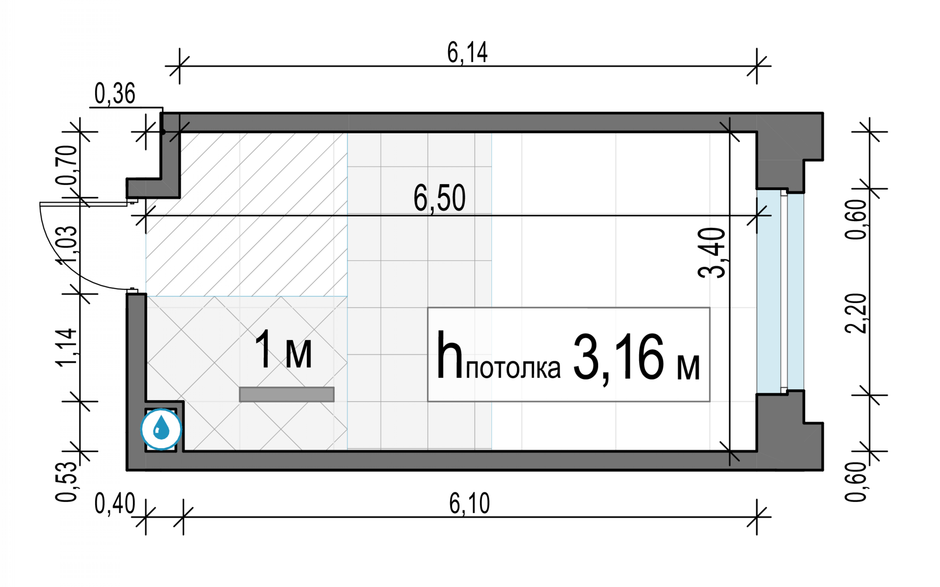 Студия, 21.2 м² — планировка в ЖК «Белый Град»