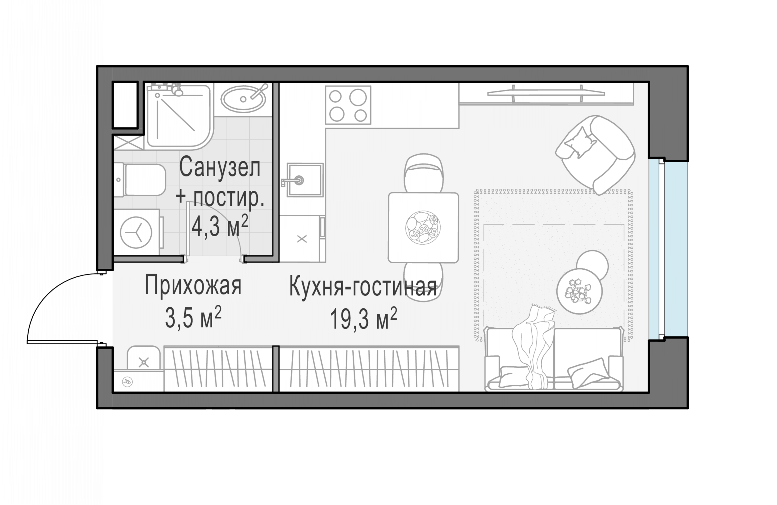 Студия, 27 м²