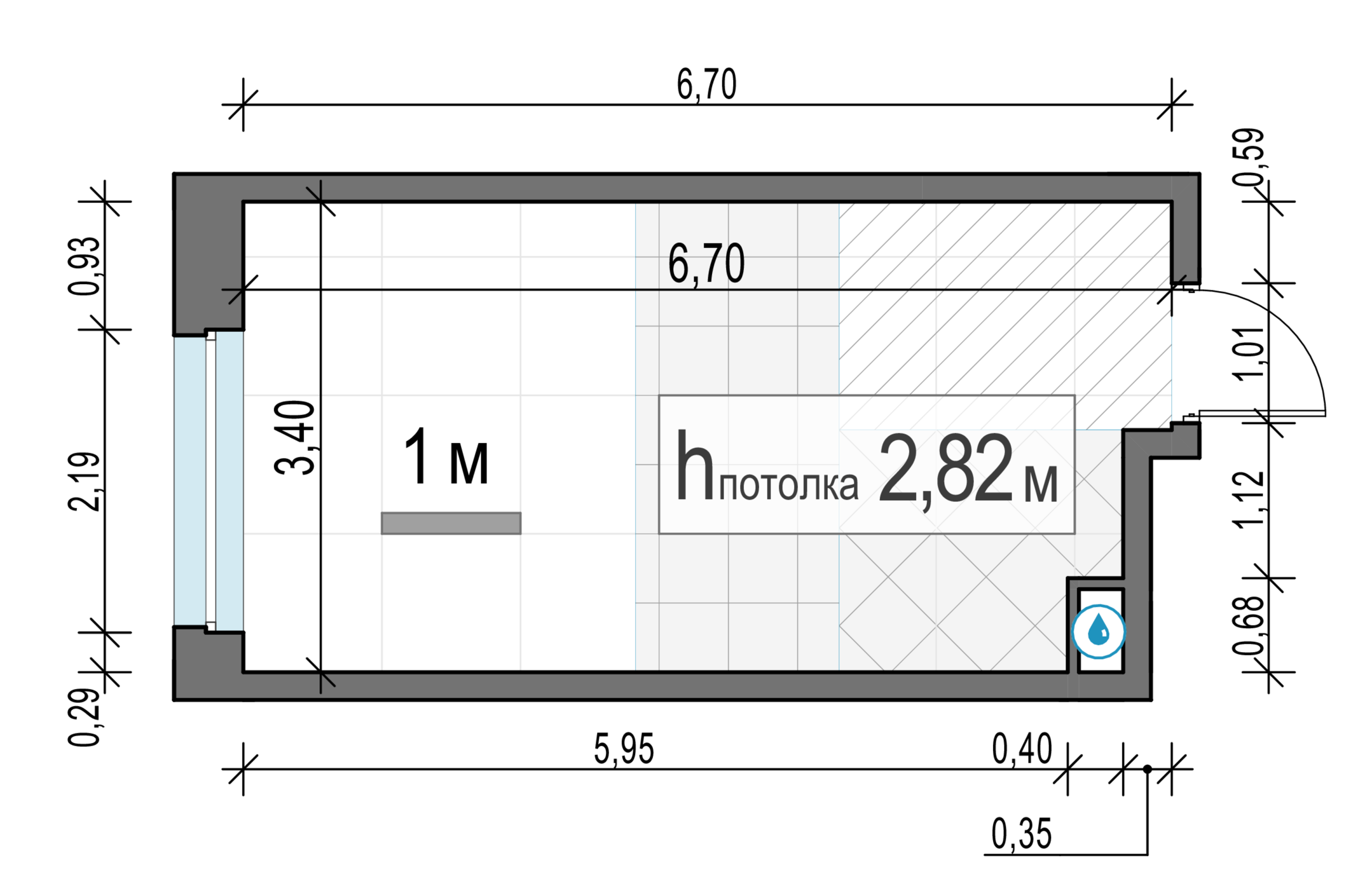 Студия, 21.6 м² — планировка в ЖК «Белый Град»