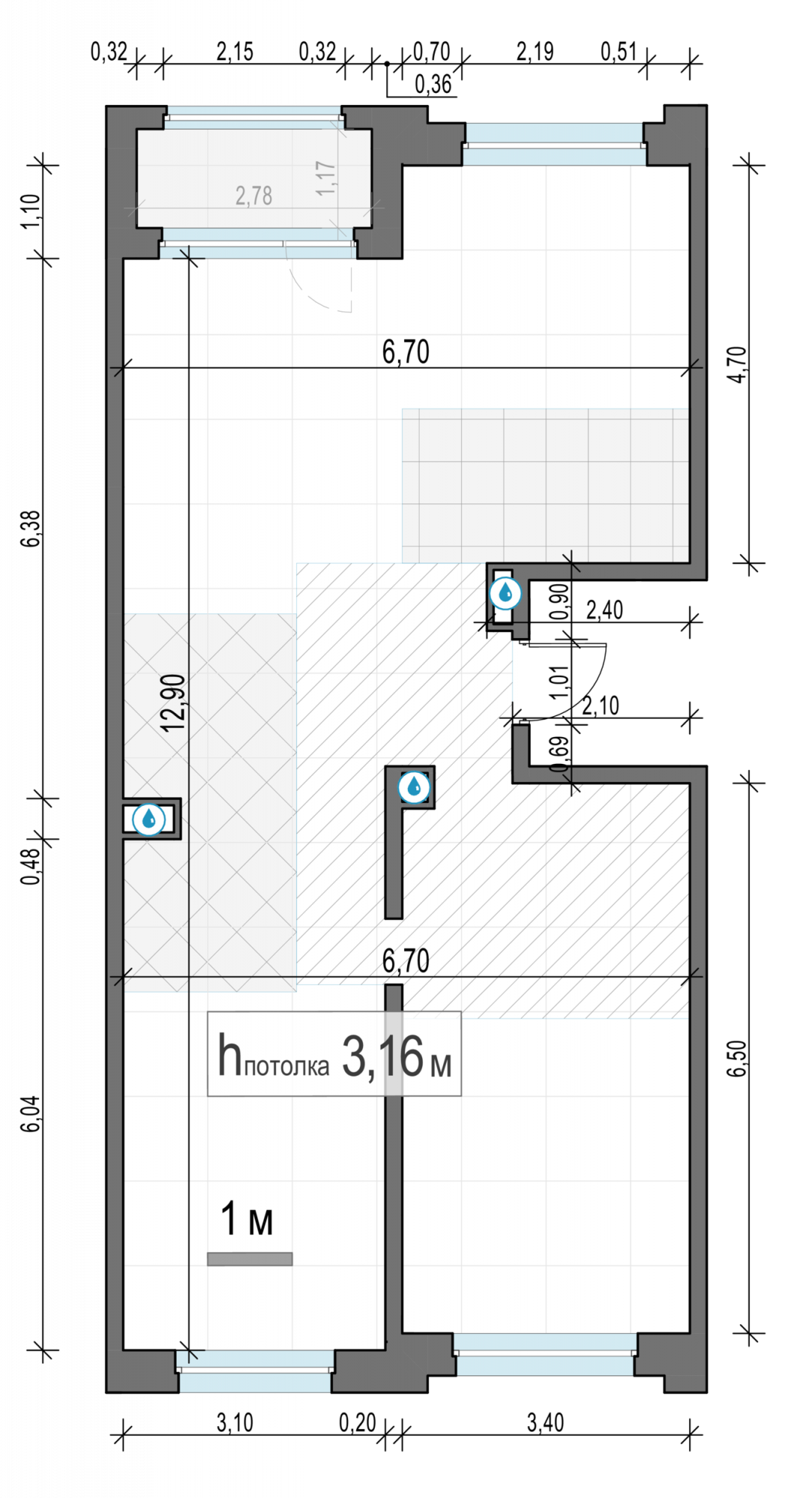 3-комн., 80 м² — планировка в ЖК «Белый Град»