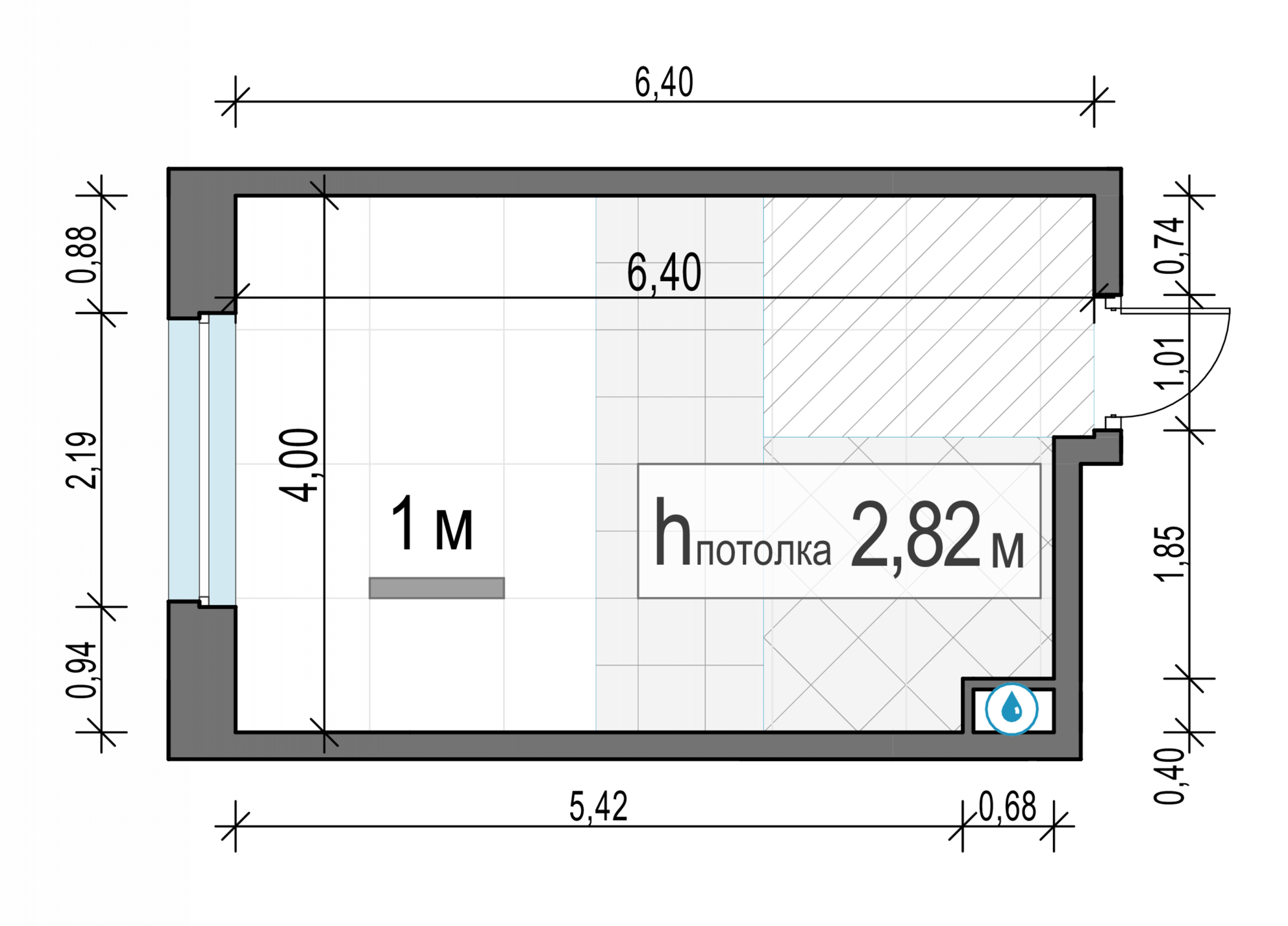 Студия, 24.3 м² — планировка в ЖК «Белый Град»