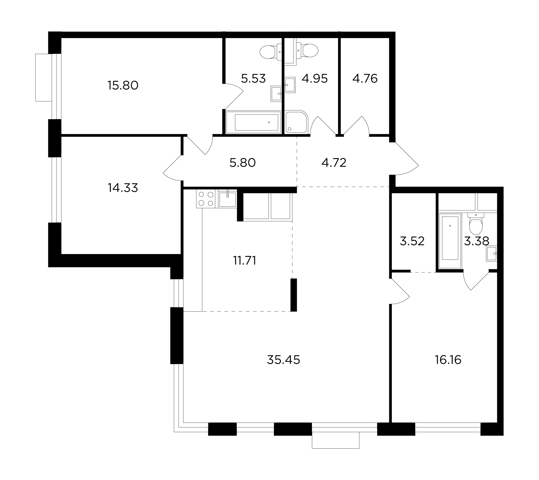 4-комнатная 126.3 м²