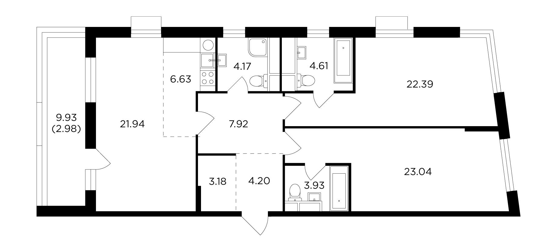 3-комнатная 104.9 м²