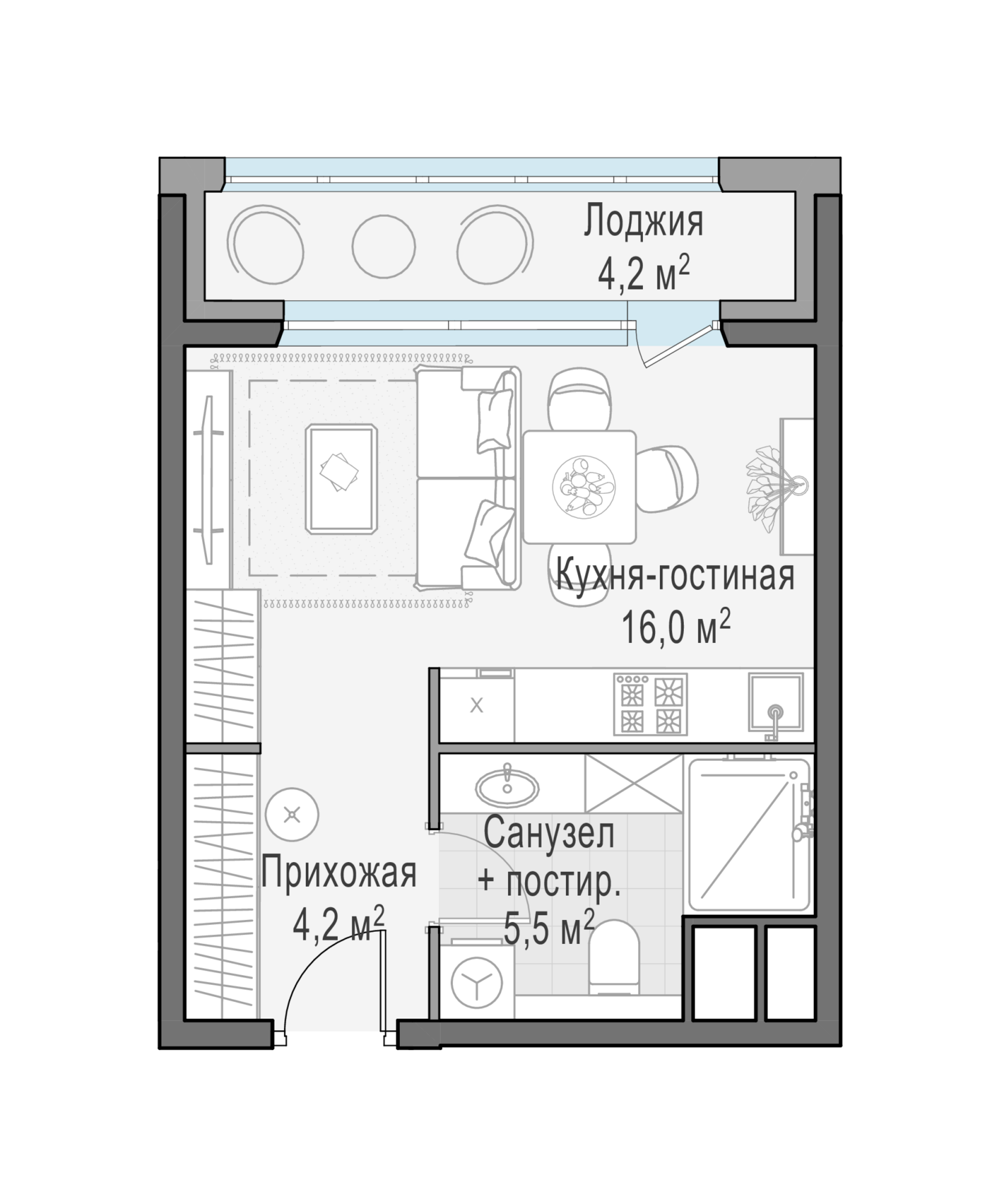 Студия, 27.8 м²