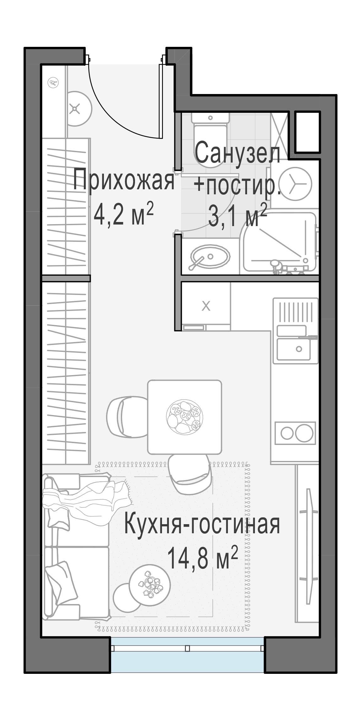 Студия, 22.1 м²