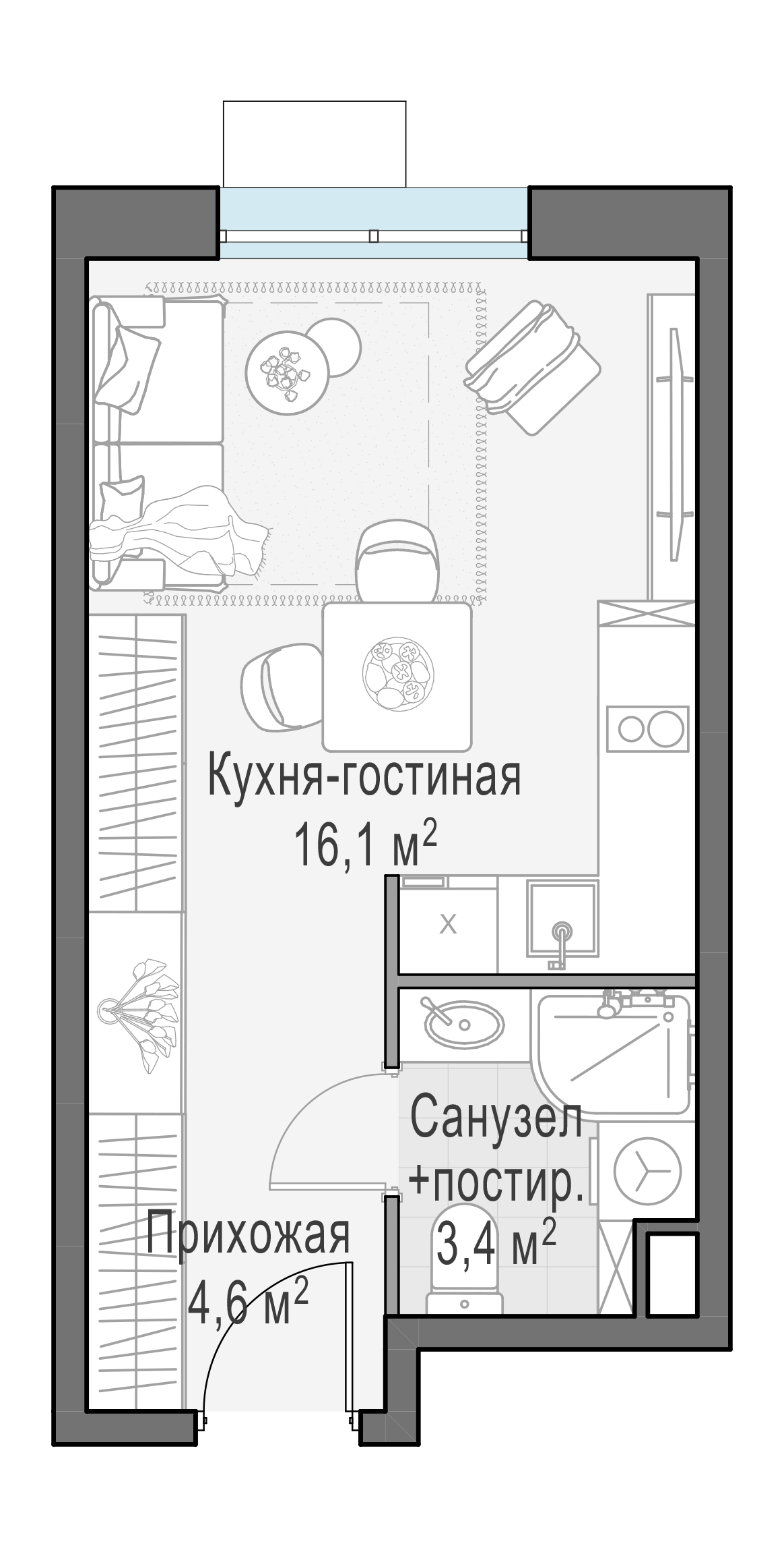 Студия, 24.1 м²