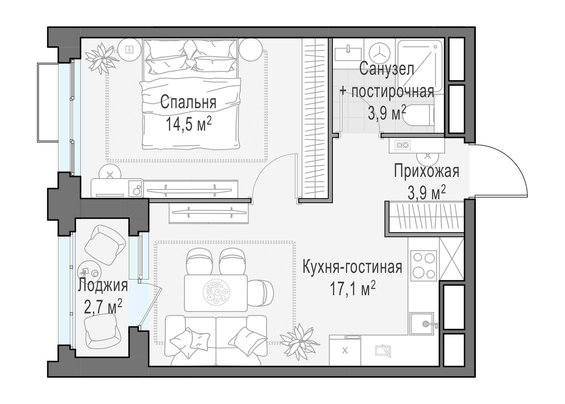 40.7 м²