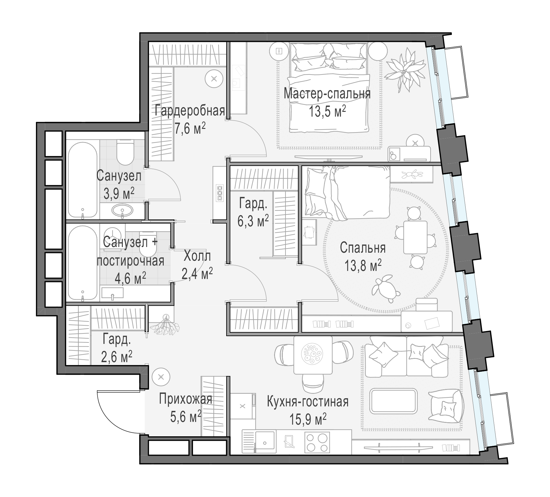 76.7 м²