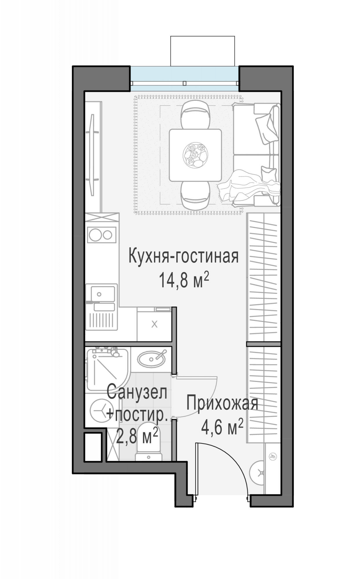 Студия, 22.2 м²