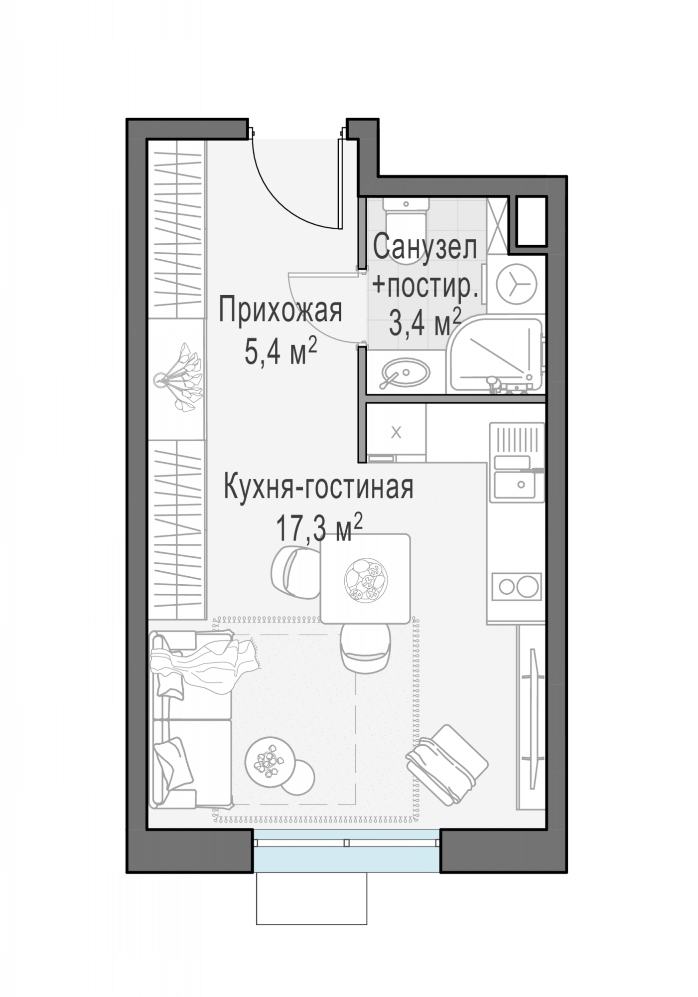 Студия, 26.2 м²