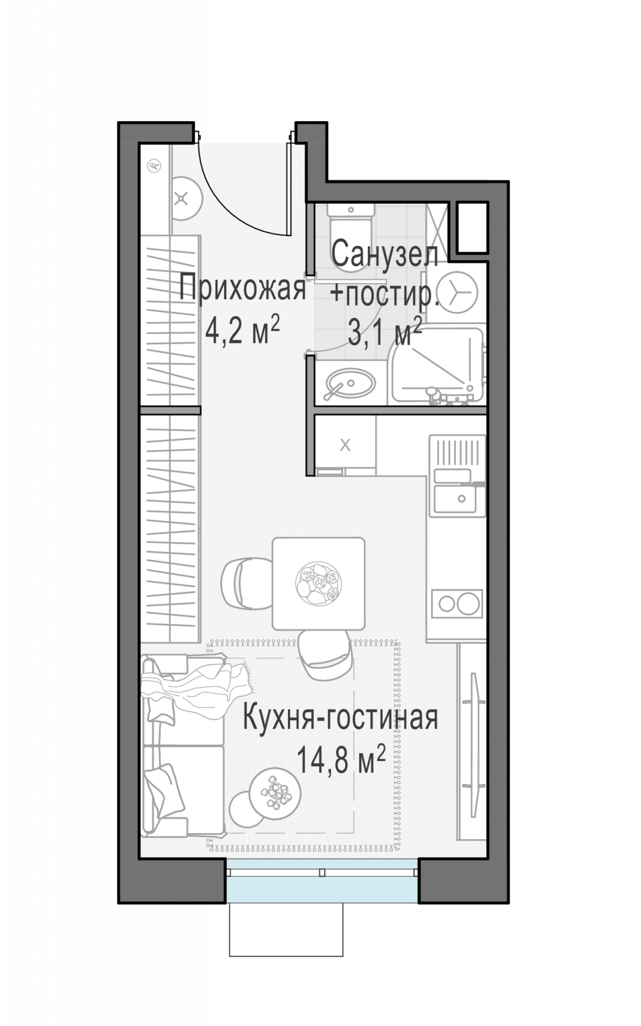 Студия, 22.1 м²