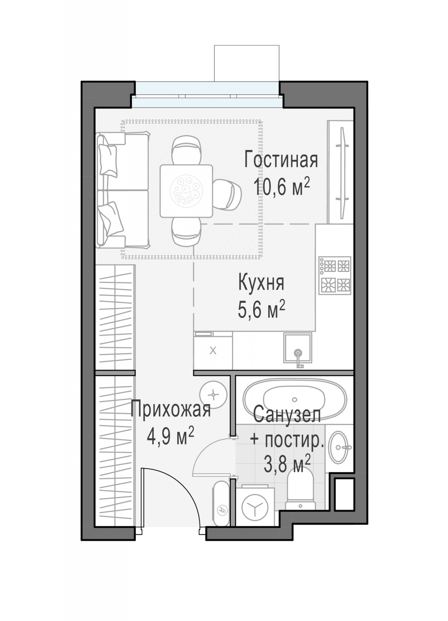 Студия, 24.9 м²