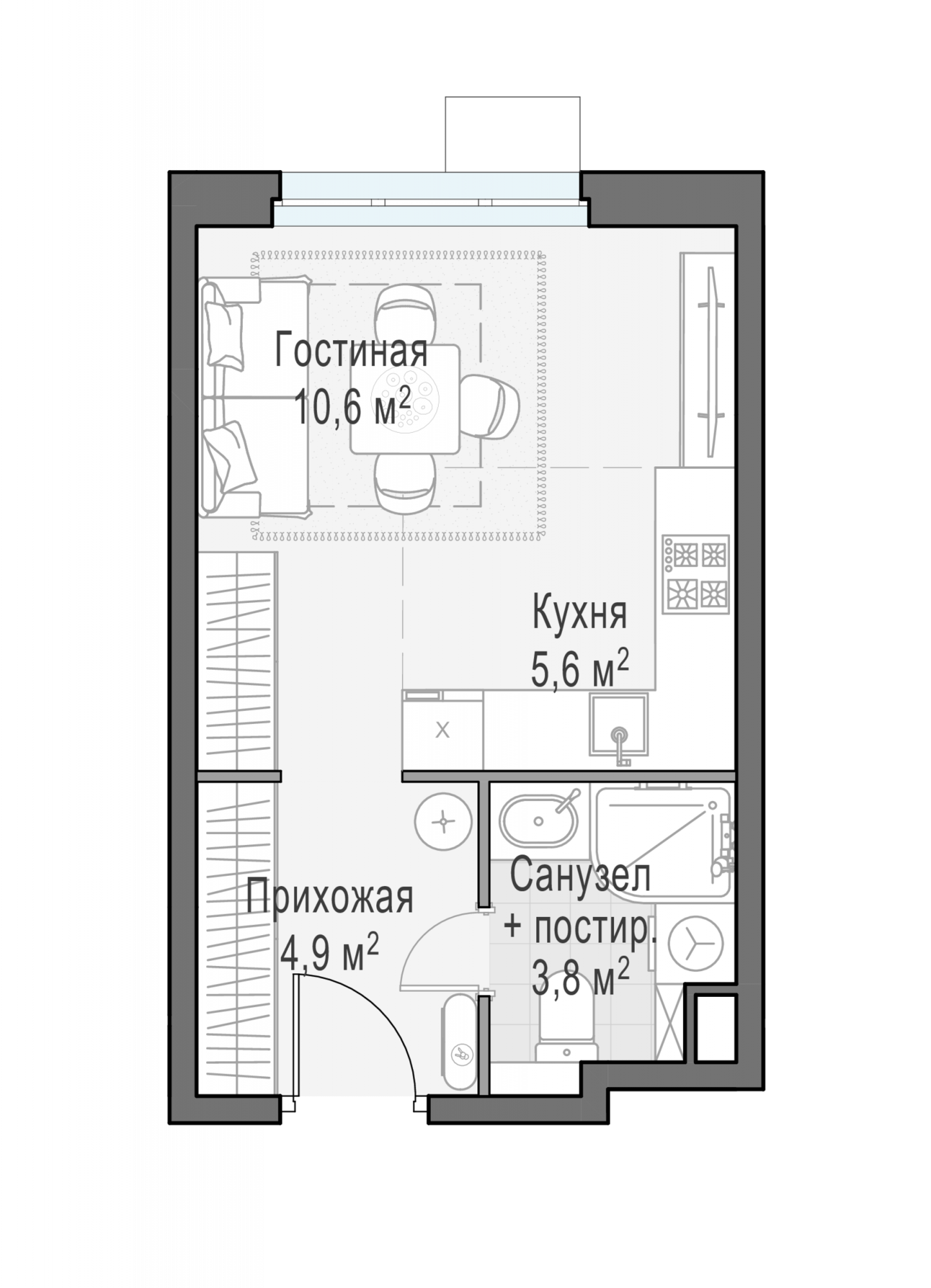 Студия, 24.9 м²