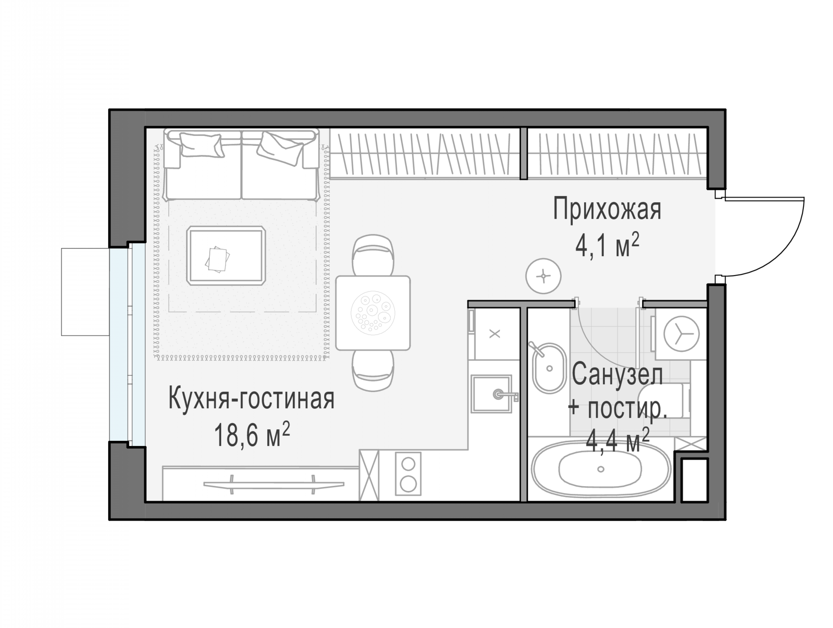Студия, 27 м²
