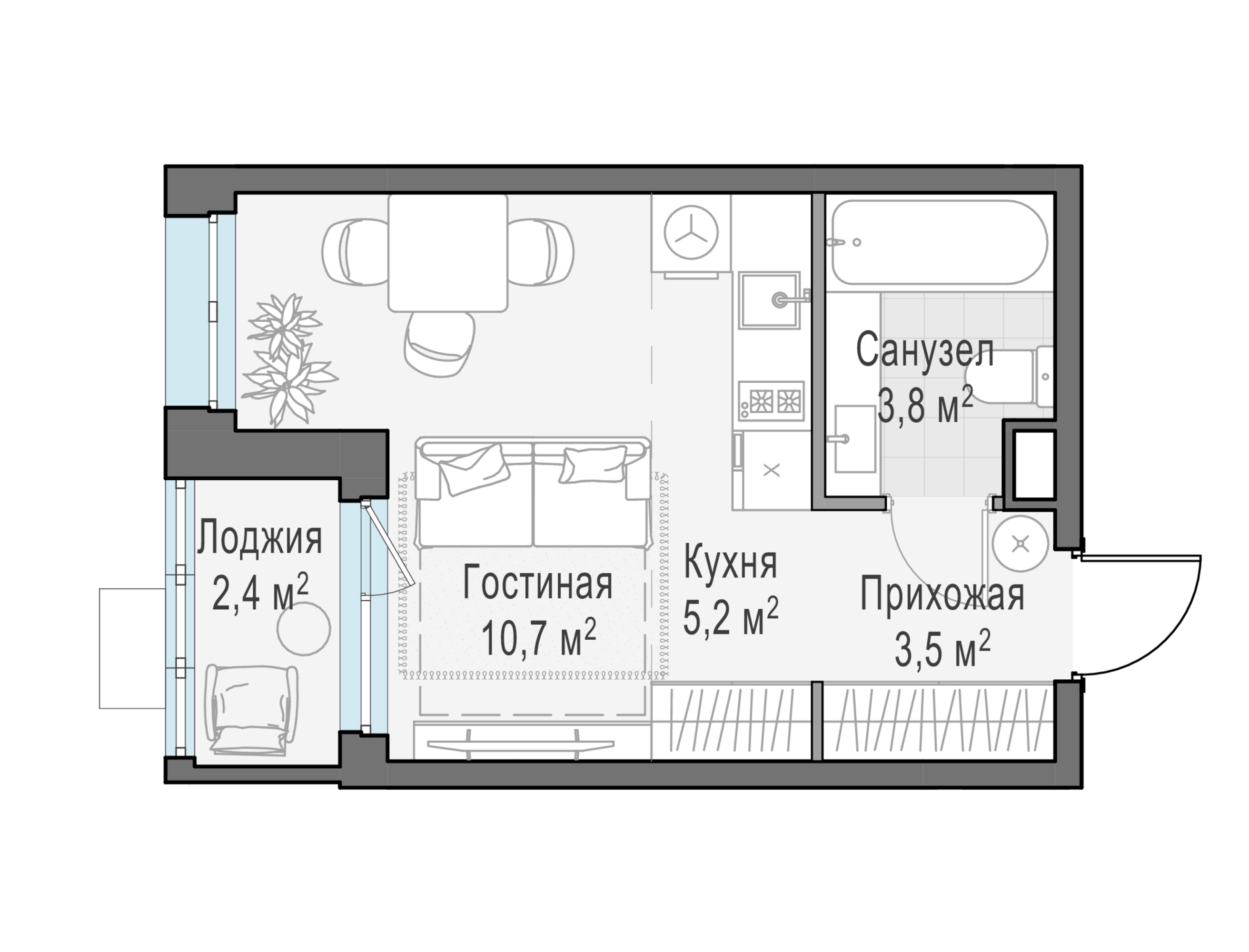 Студия, 23.2 м²