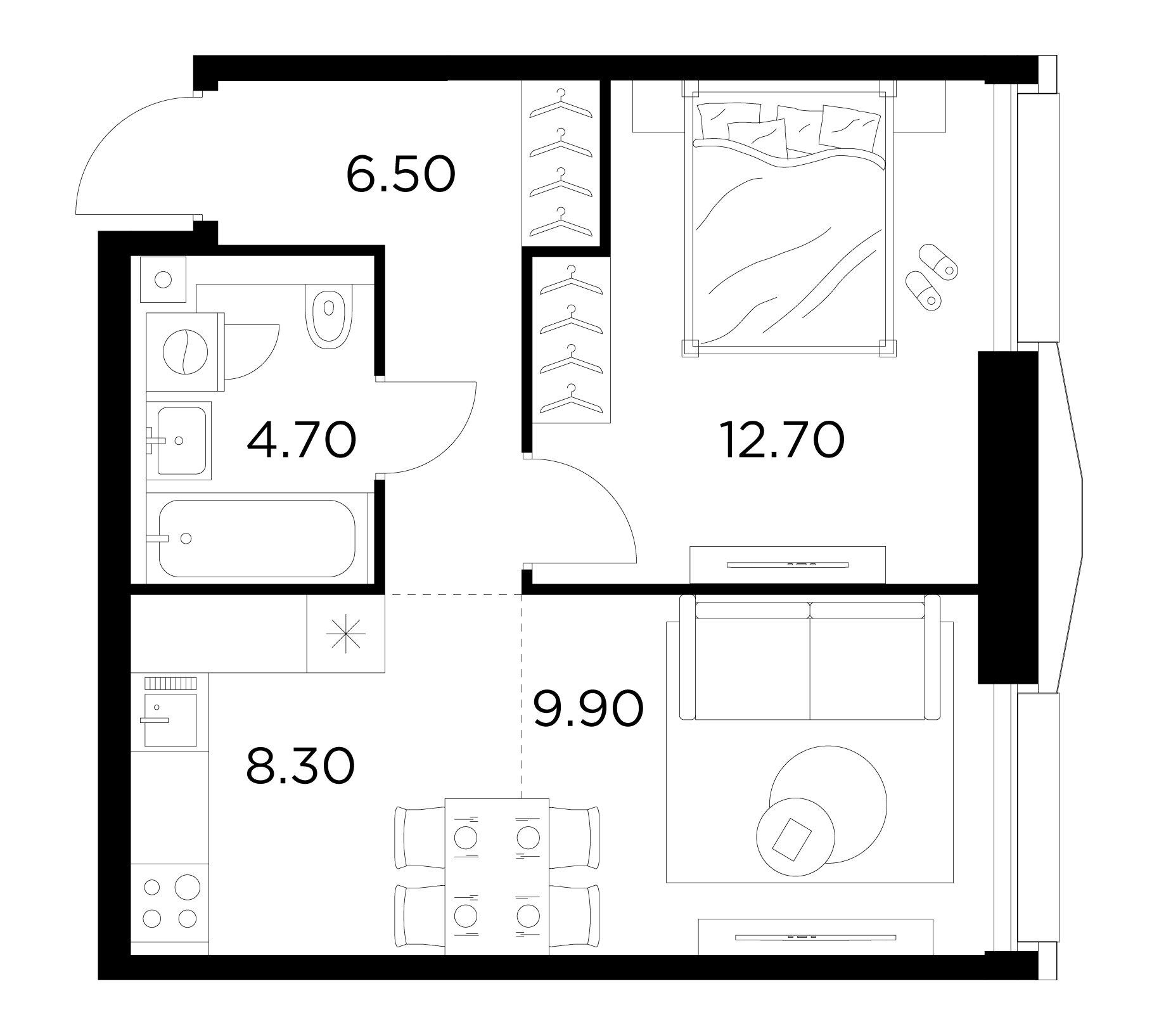 2-комнатная квартира 42.1 м² №1314 по цене 19 444 528 ₽ в ЖК INJOY - купить  у застройщика Ingrad