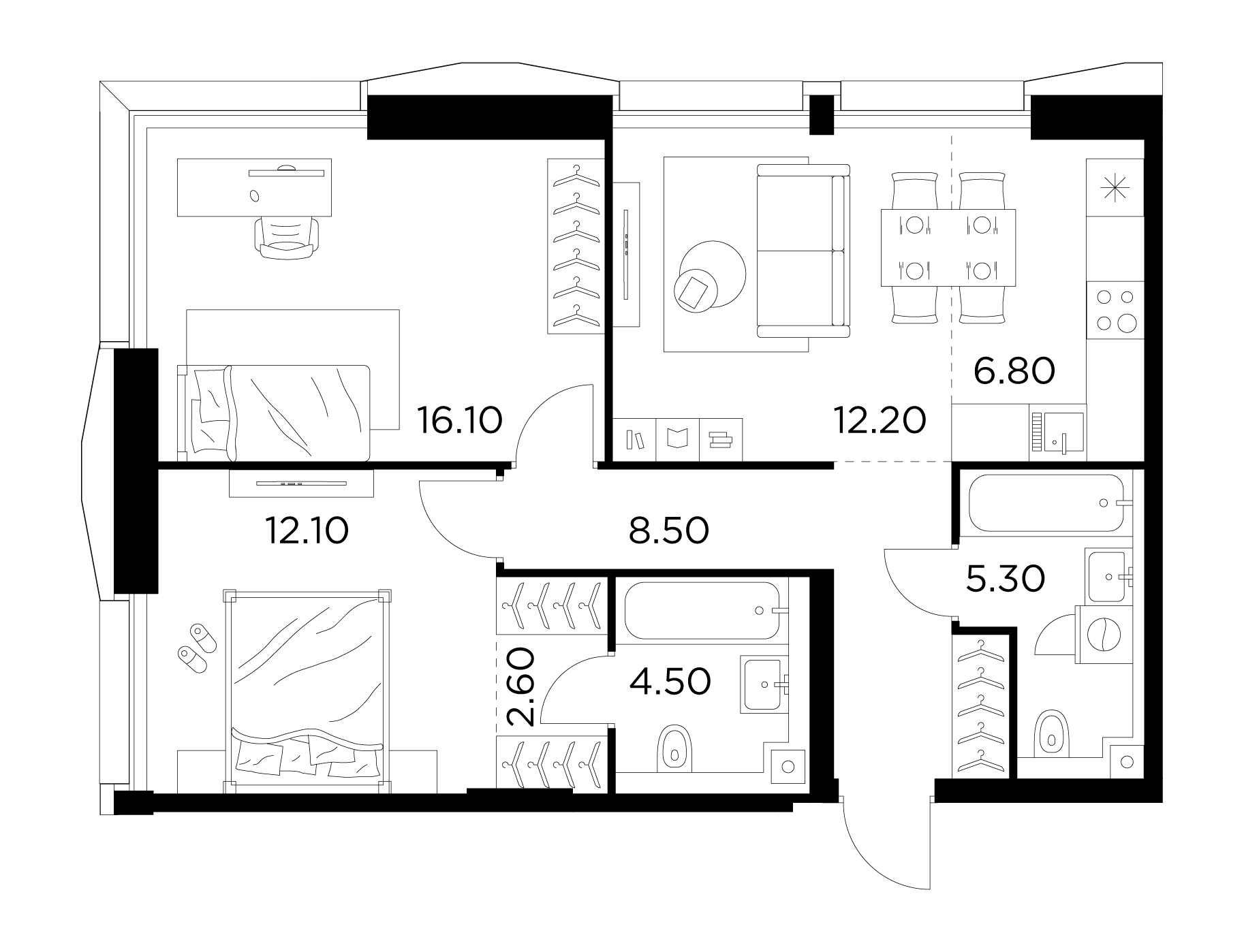 3-комнатная квартира 68.1 м² №822 по цене 27 945 212 ₽ в ЖК INJOY - купить  у застройщика Ingrad