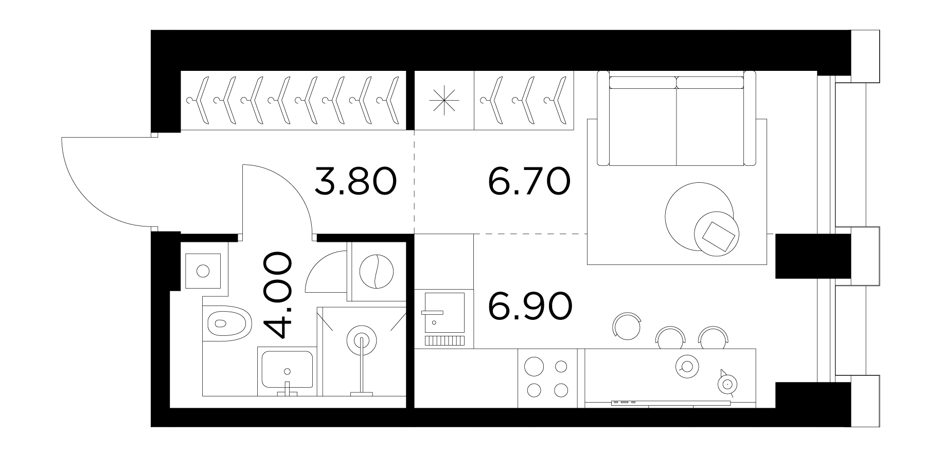 Студия 21.4 м² №590 по цене 11 420 725 ₽ в ЖК INJOY - купить у застройщика  Ingrad