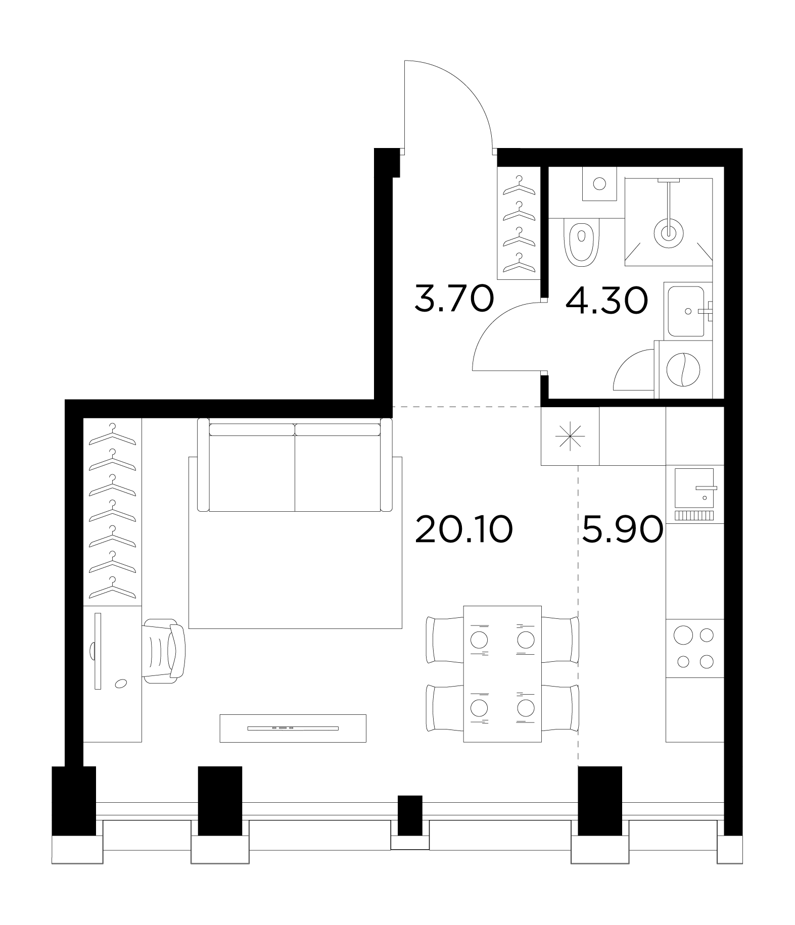 1-комнатная квартира 33.9 м² №603 по цене 14 540 382 ₽ в ЖК INJOY - купить  у застройщика Ingrad