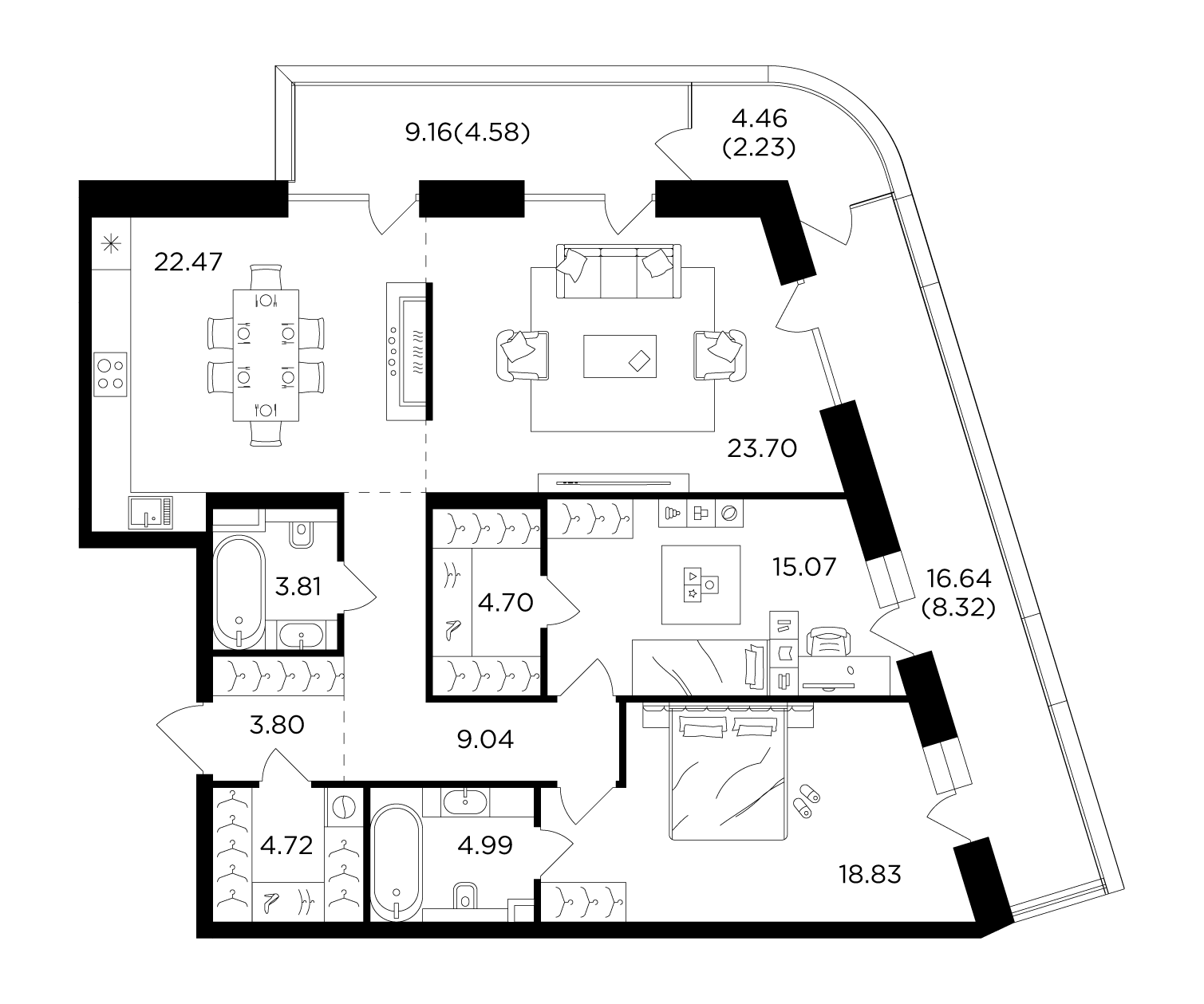 3-комнатная квартира 126.26 м² №46 по цене 75 235 415 ₽ в ЖК FORIVER -  купить у застройщика Ingrad