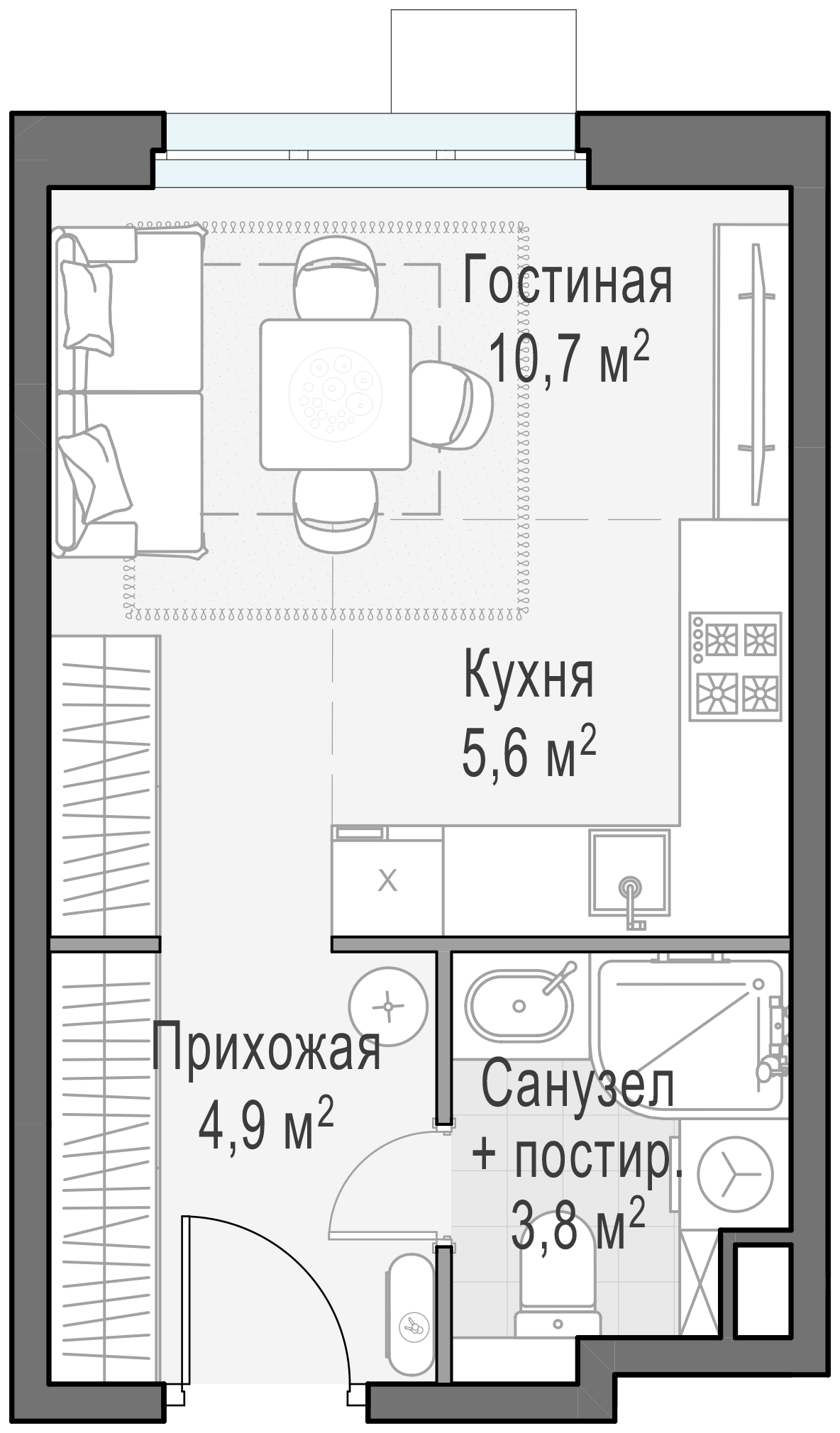 Студия, 24.9 м²
