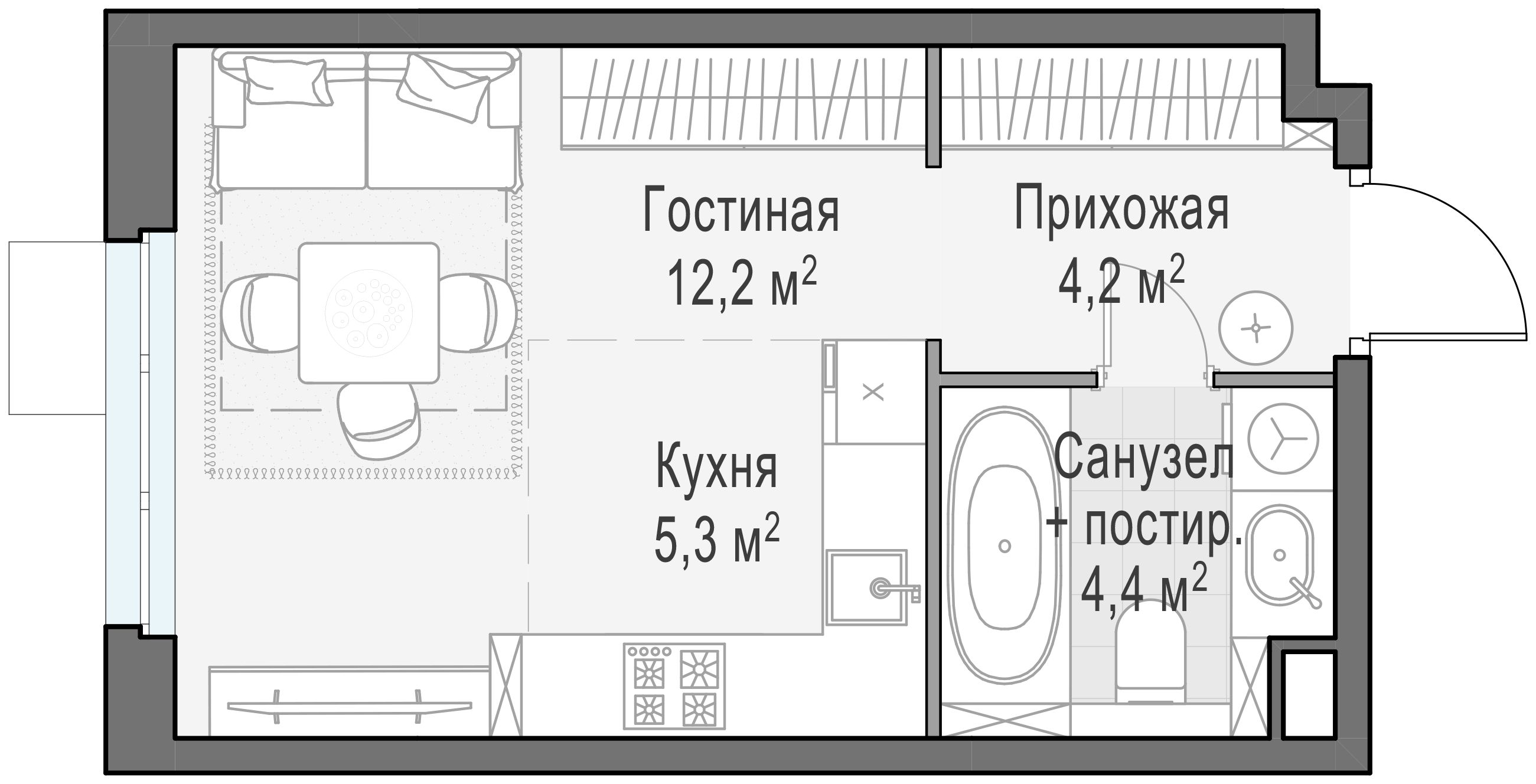 Студия, 26 м²