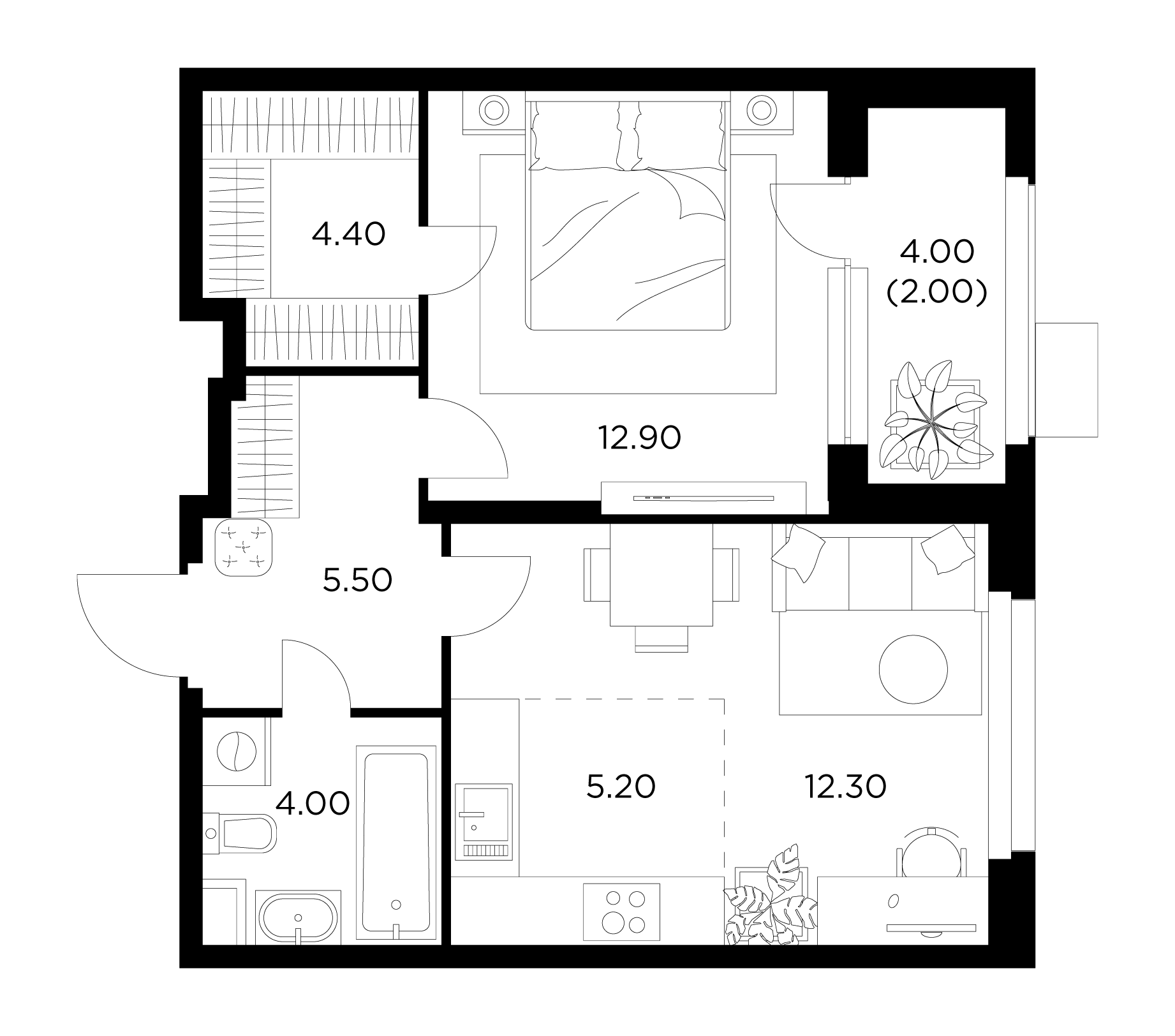 2-комнатная квартира 46.3 м² №220 по цене 9 373 459 ₽ в ЖК Новое Медведково  - купить у застройщика Ingrad