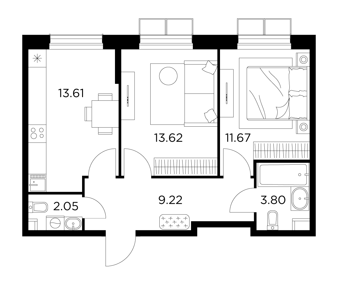 2-комнатная квартира 53.97 м² №12 по цене 9 463 532 ₽ в ЖК Новое Пушкино -  купить у застройщика Ingrad