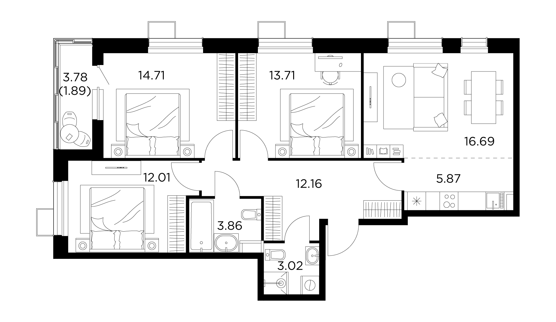 4-комнатная квартира 83.93 м² №211 по цене 14 810 978 ₽ в ЖК Новое Пушкино  - купить у застройщика Ingrad