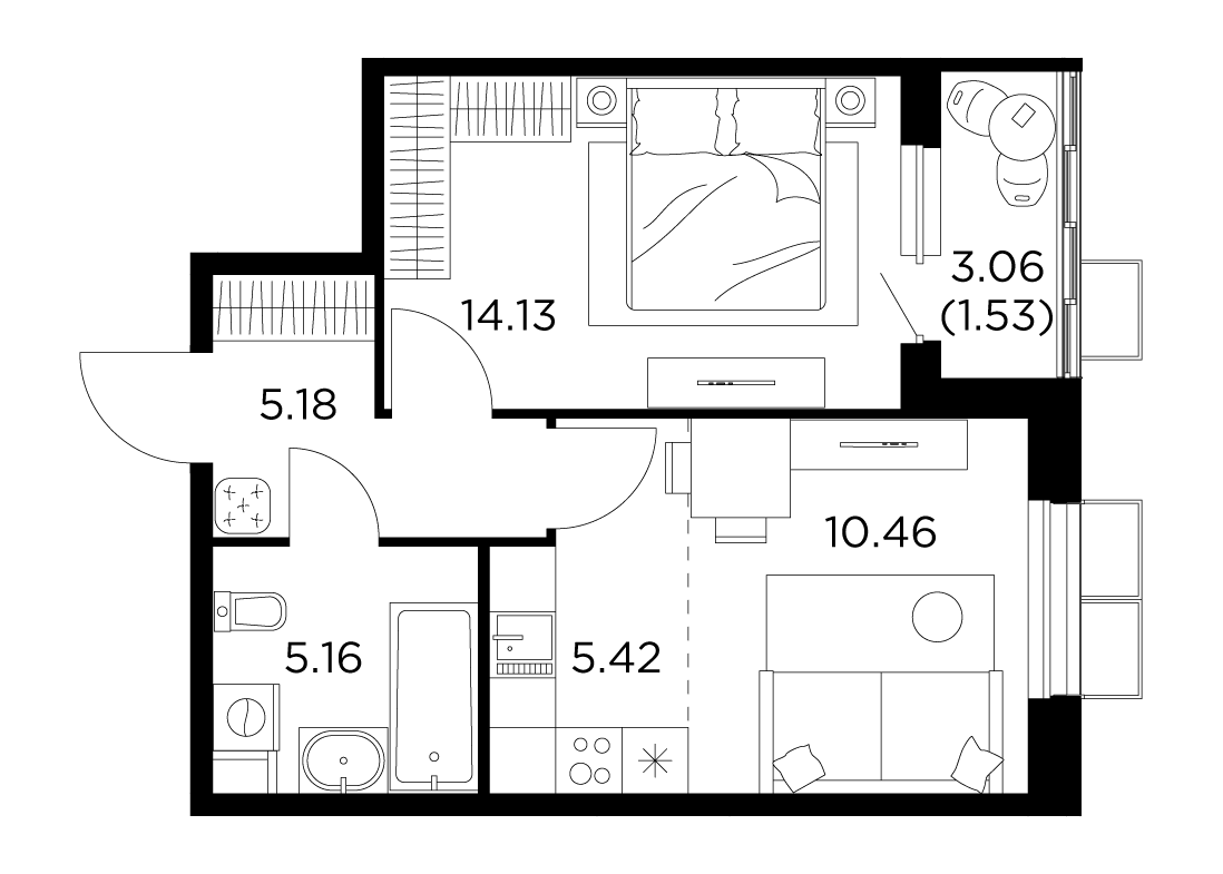 2-комнатная квартира 41.88 м² №420 по цене 6 460 459 ₽ в ЖК Новое Пушкино -  купить у застройщика Ingrad