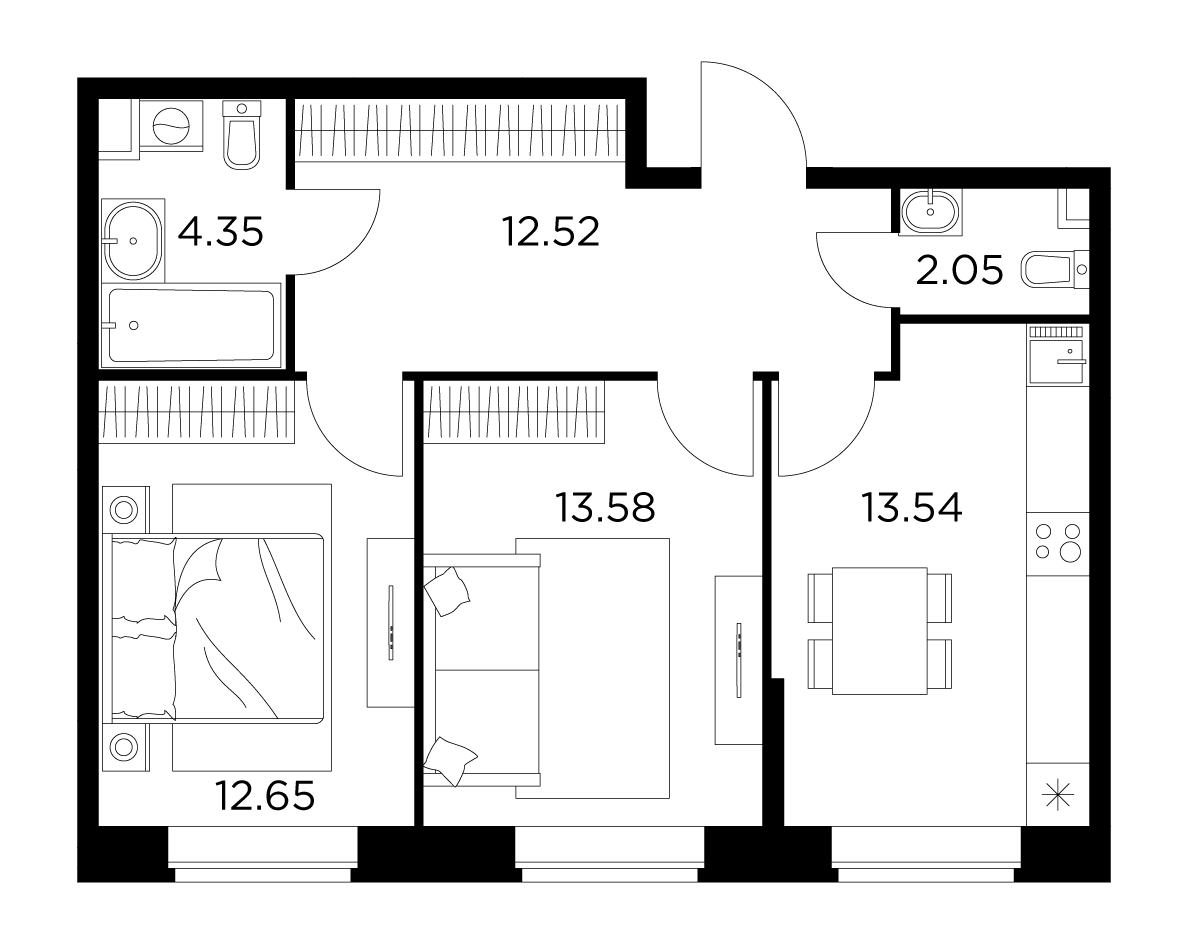 2-комнатная квартира 54.71 м² №453 по цене 8 290 535 ₽ в ЖК Новое Пушкино -  купить у застройщика Ingrad