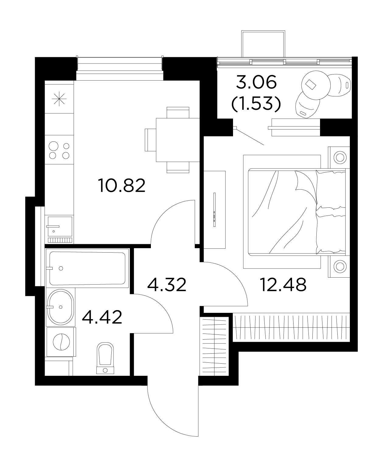 1-комнатная квартира 33.57 м² №580 по цене 6 219 537 ₽ в ЖК Новое Пушкино -  купить у застройщика Ingrad