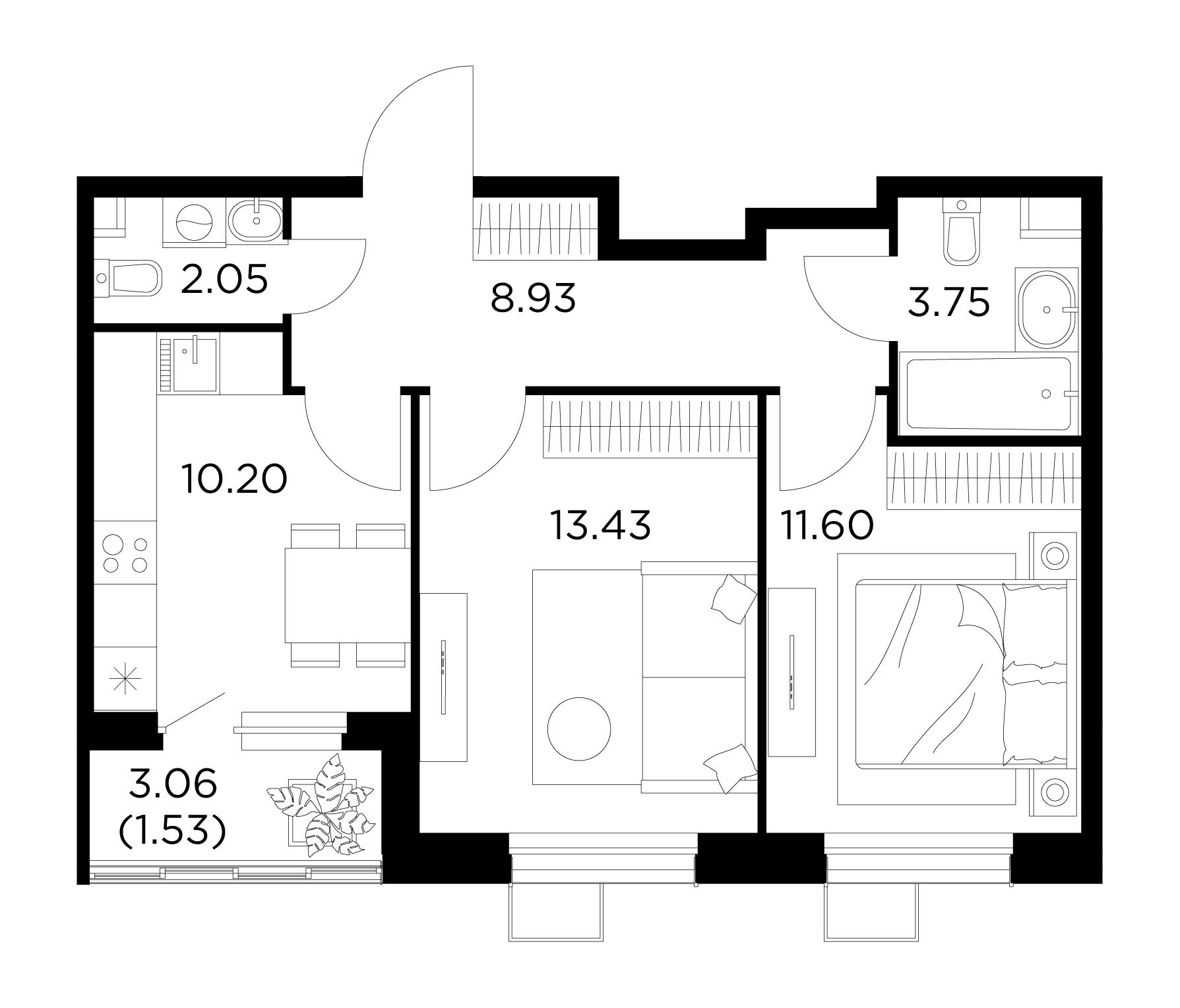 2-комнатная квартира 51.49 м² №594 по цене 7 166 481 ₽ в ЖК Новое Пушкино -  купить у застройщика Ingrad