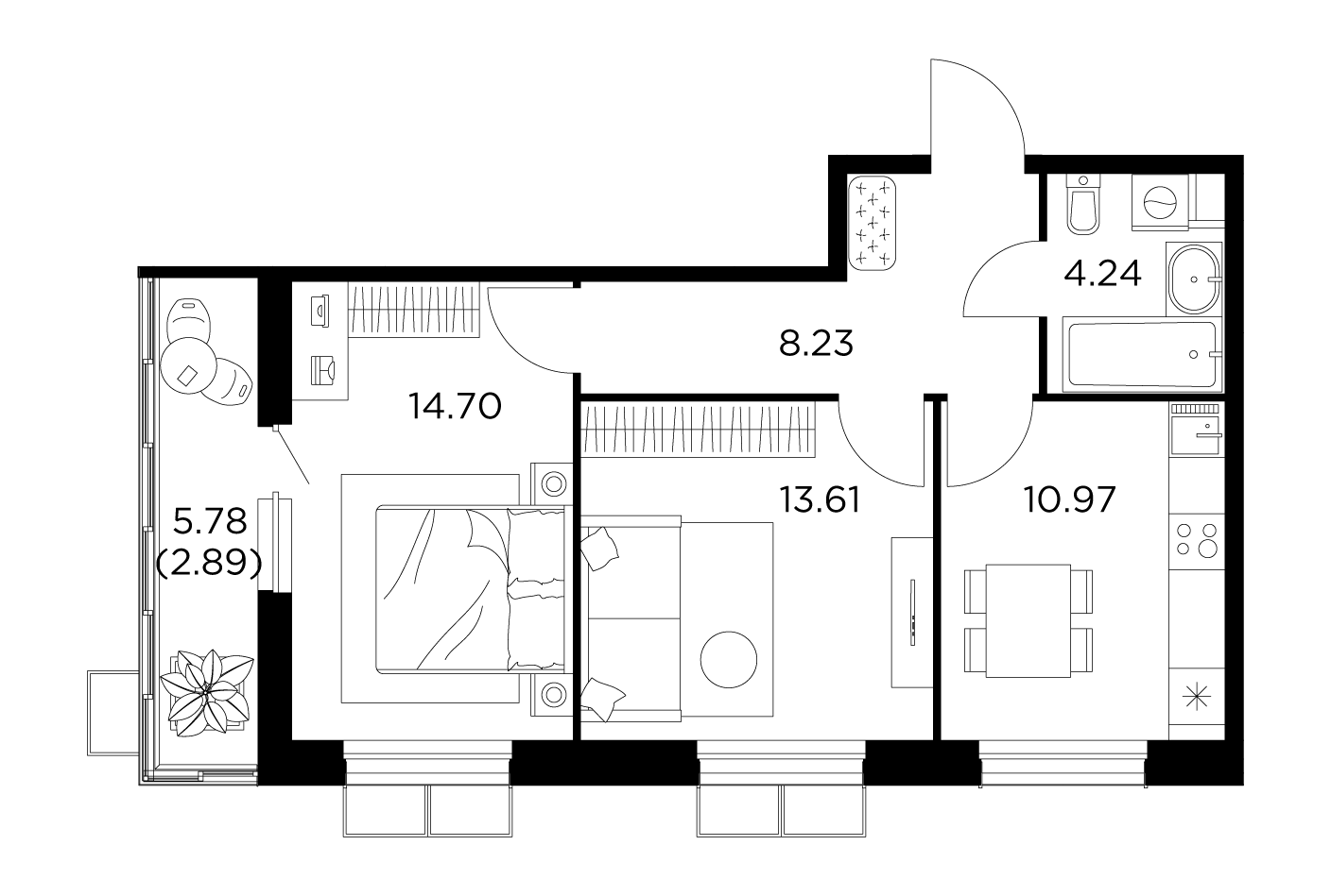 2-комнатная квартира 54.64 м² №649 по цене 8 271 578 ₽ в ЖК Новое Пушкино -  купить у застройщика Ingrad