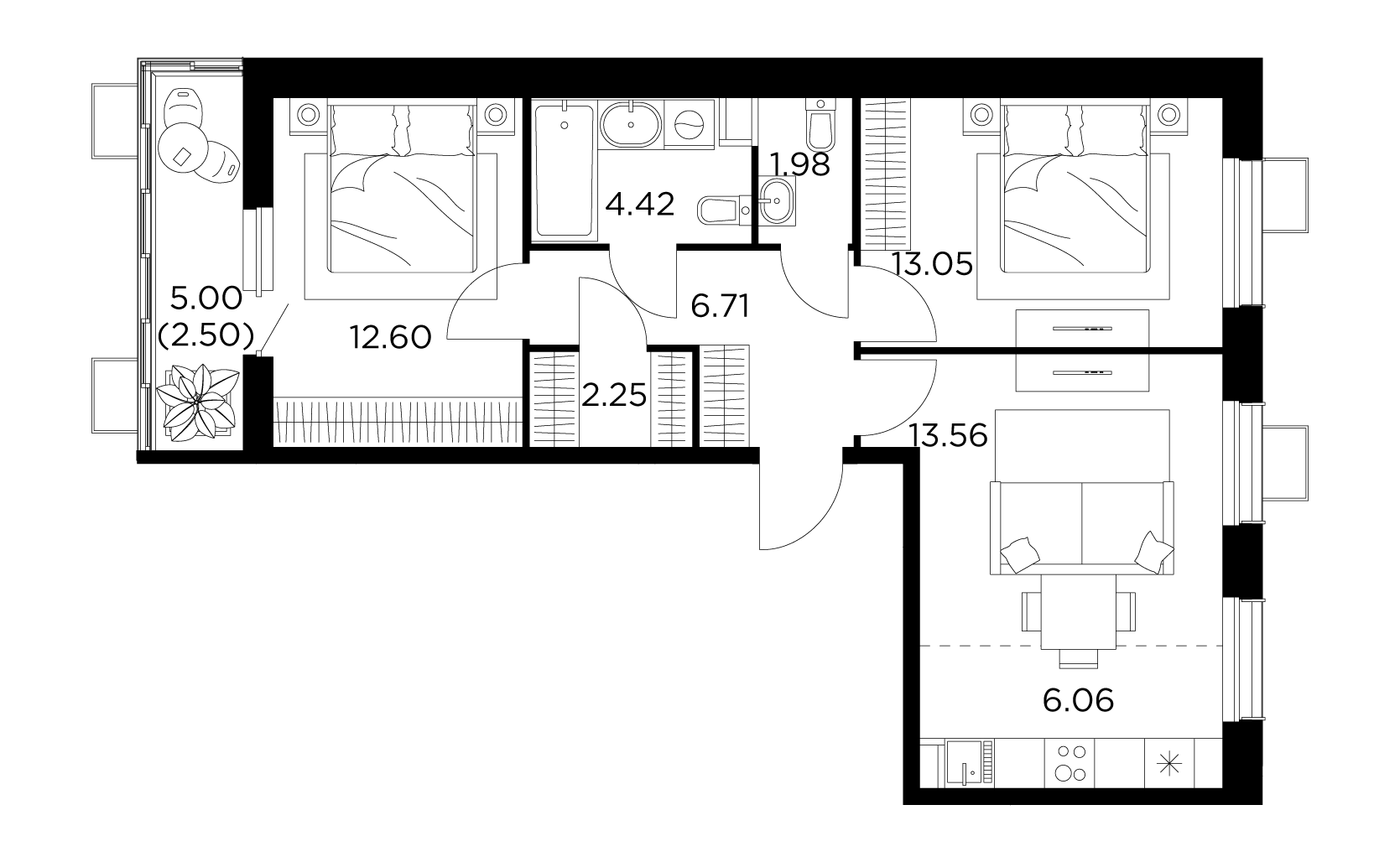 3-комнатная квартира 63.13 м² №652 по цене 8 832 336 ₽ в ЖК Новое Пушкино -  купить у застройщика Ingrad