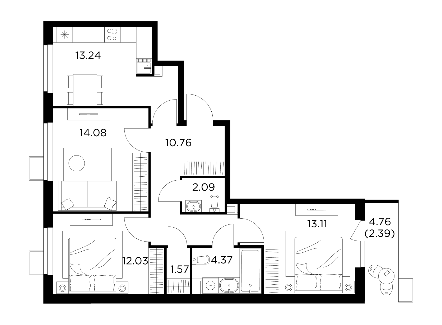 3-комнатная квартира 73.63 м² №30 по цене 13 156 724 ₽ в ЖК Новое Пушкино -  купить у застройщика Ingrad