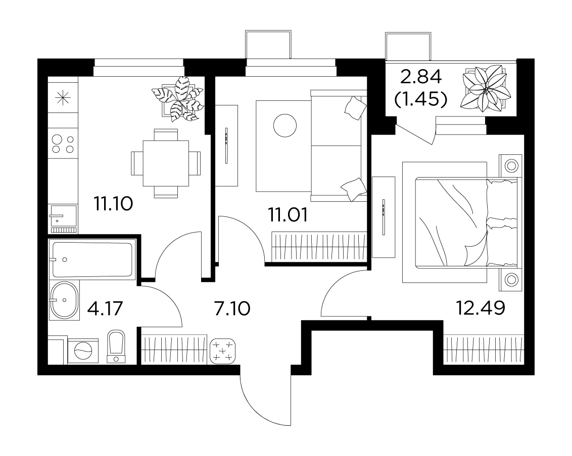 2-комнатная квартира 47.29 м² №164 по цене 8 327 060 ₽ в ЖК Новое Пушкино -  купить у застройщика Ingrad