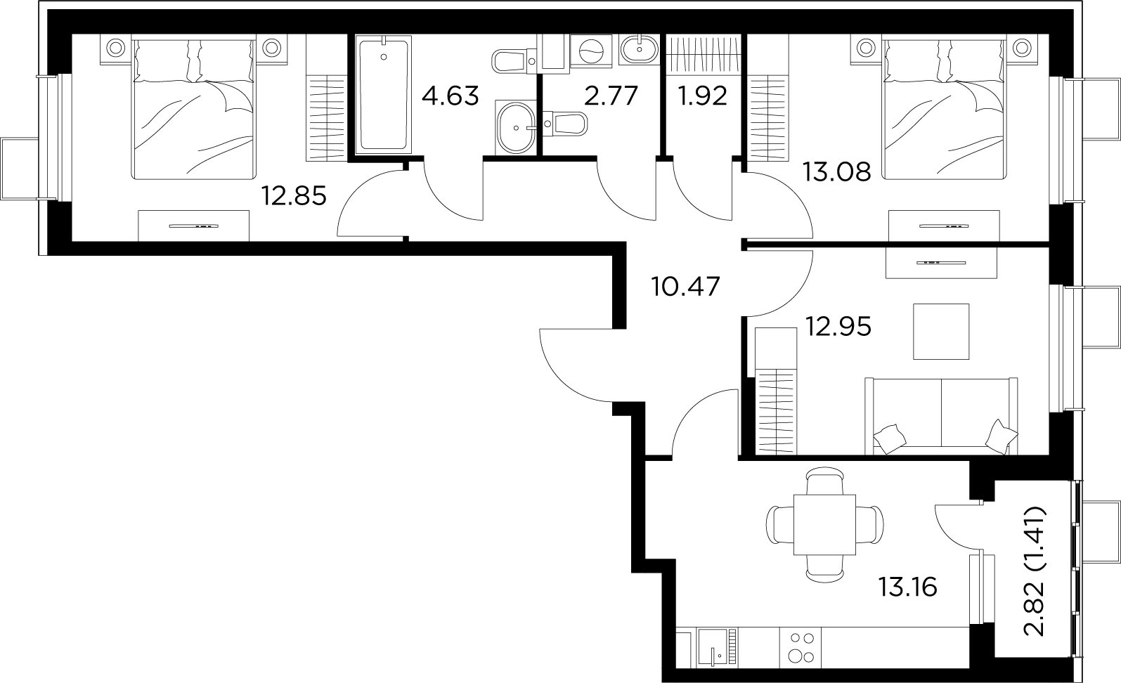 3-комнатная квартира 73.24 м² №54 по цене 10 802 137 ₽ в ЖК Новое Пушкино -  купить у застройщика Ingrad