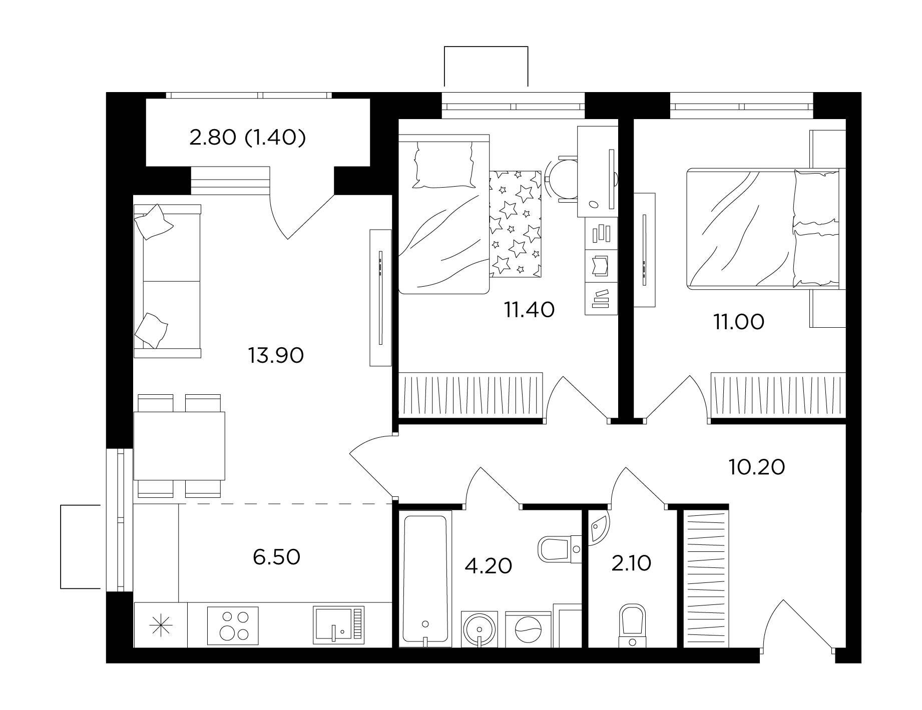 3-комнатная квартира 60.7 м² №93 по цене 10 736 734 ₽ в ЖК Миловидное -  купить у застройщика Ingrad