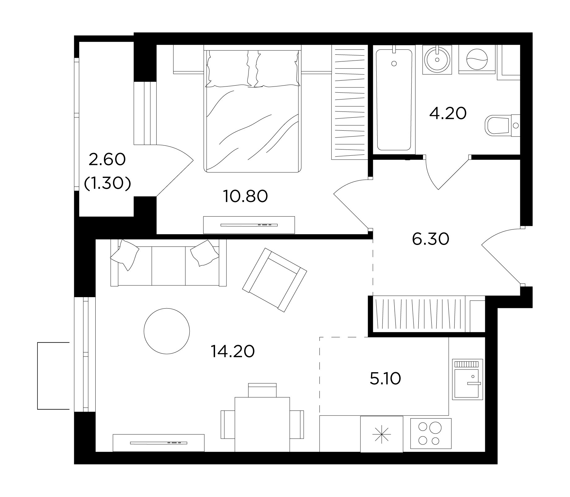 2-комнатная квартира 41.9 м² №38 по цене 11 629 974 ₽ в ЖК Миловидное -  купить у застройщика Ingrad