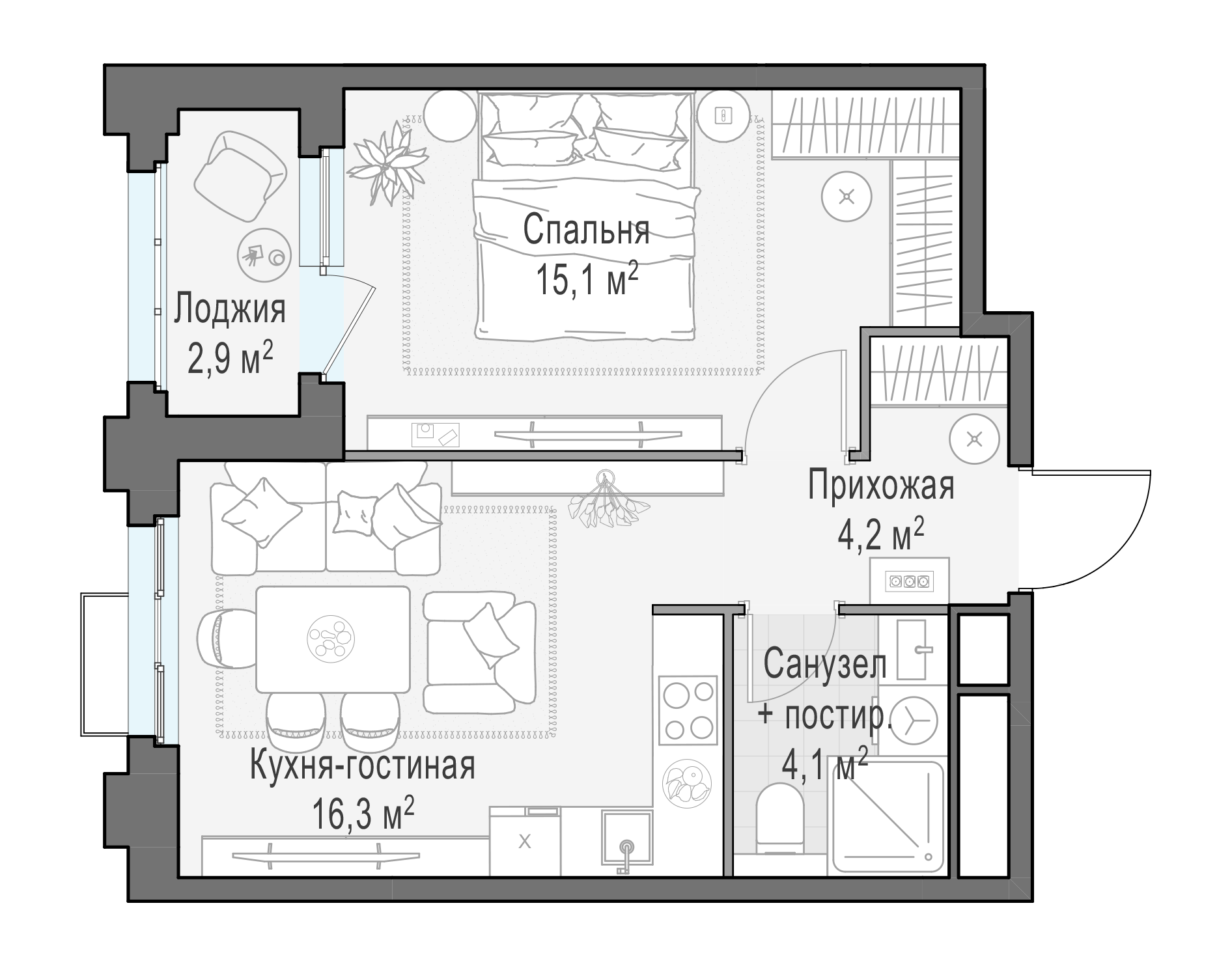 41.3 м²