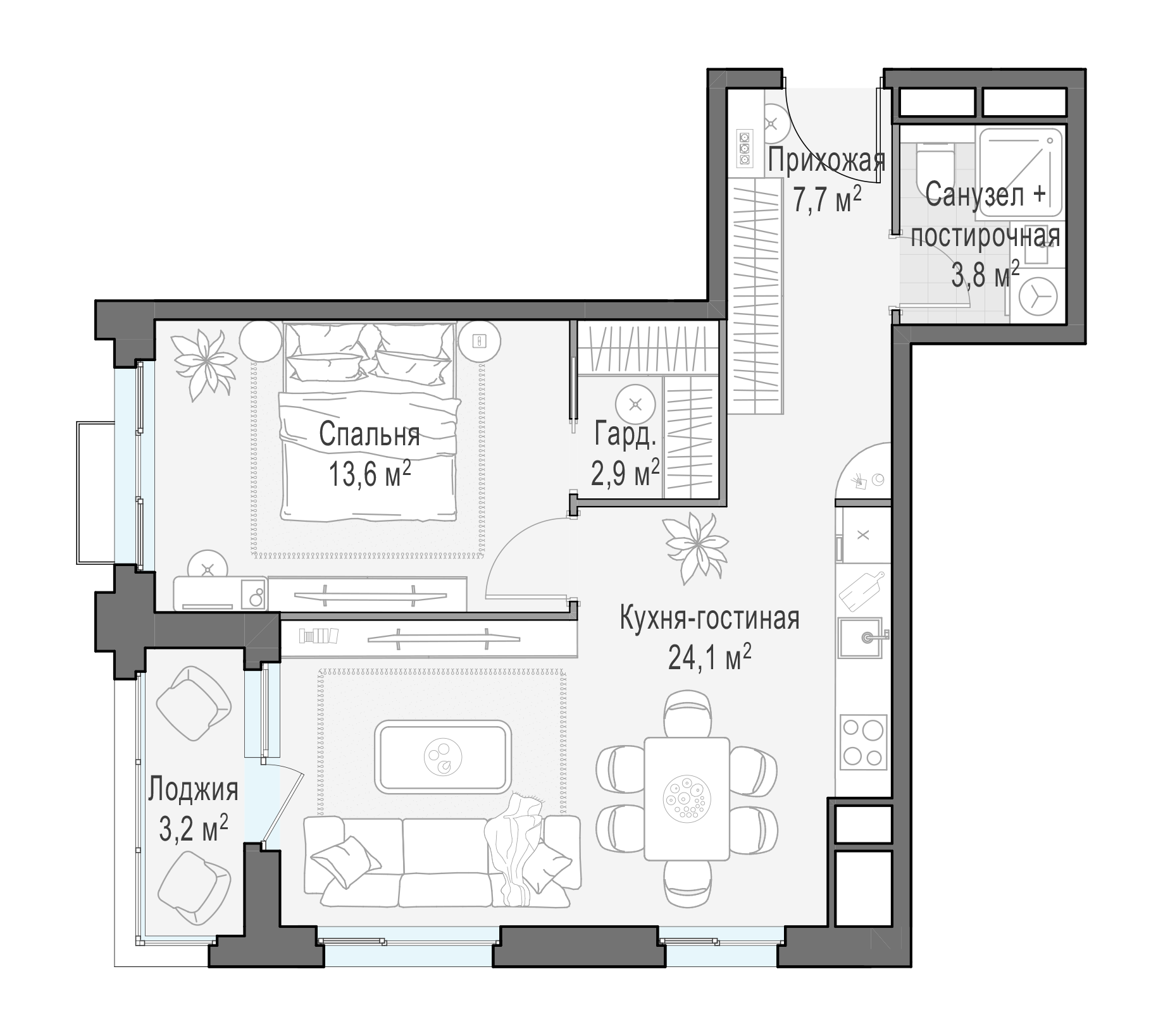 53.6 м²