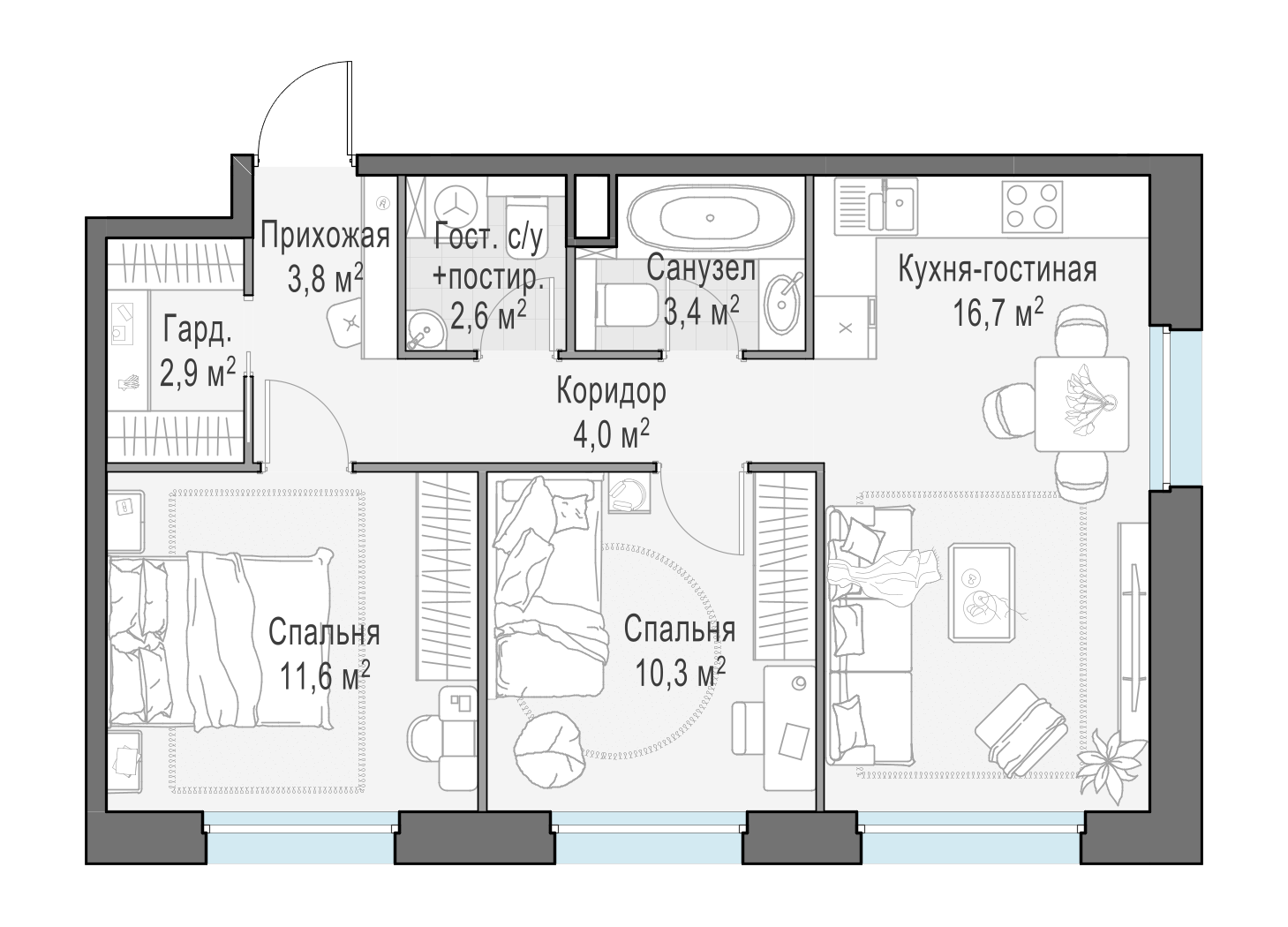 57.8 м²