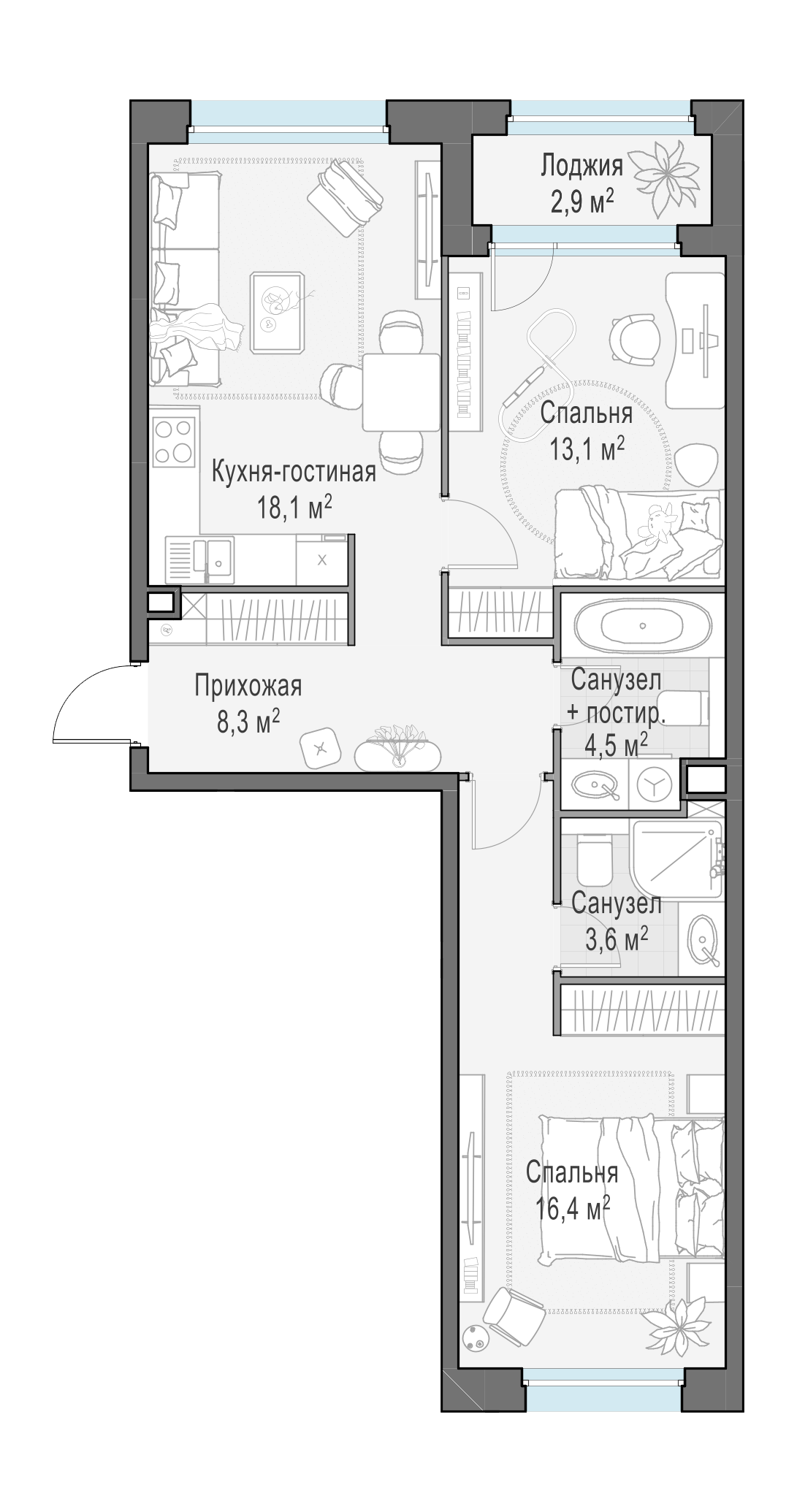 65.4 м²