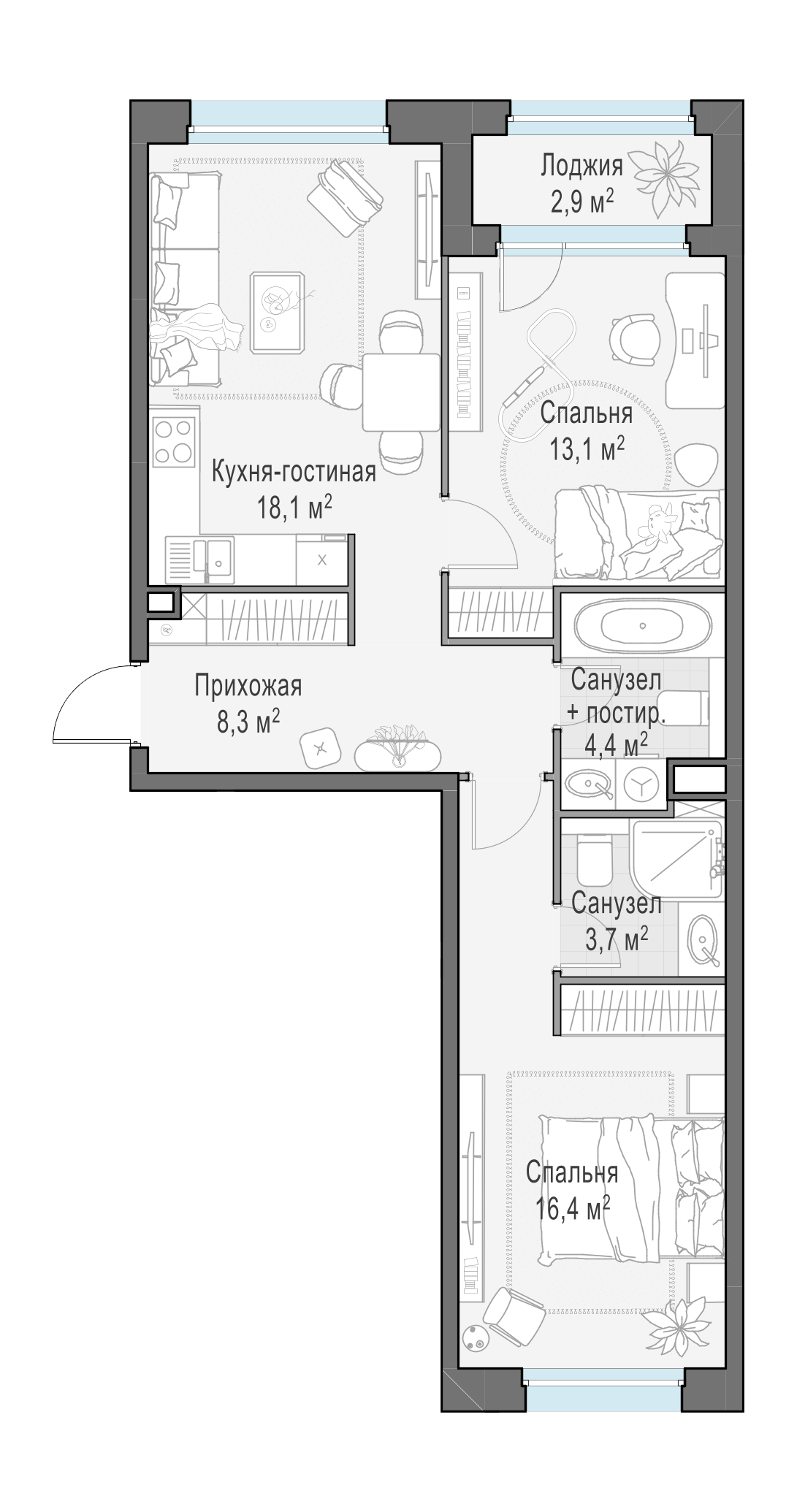 65.4 м²